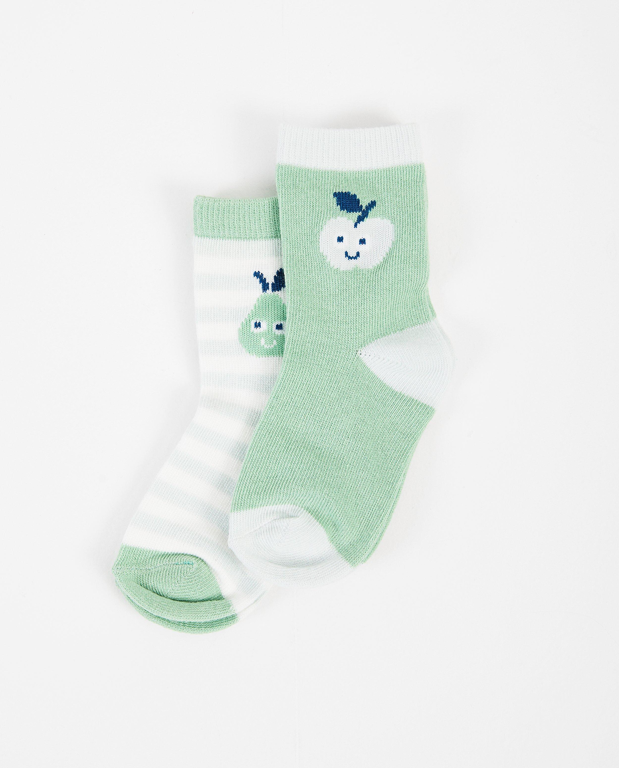 2 paires de chaussettes - vertes, rayées et unies - JBC