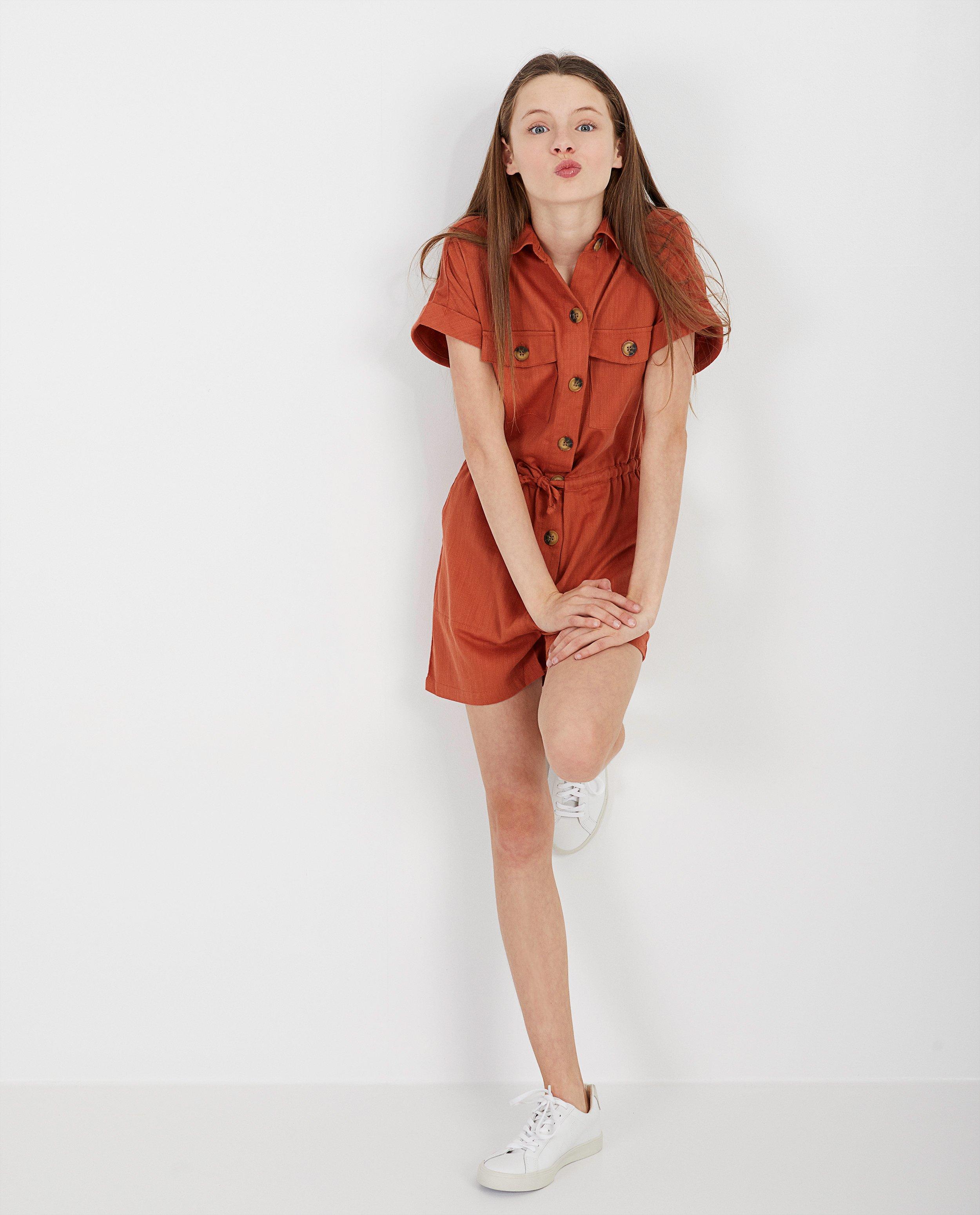 Roestbruin jumpsuit - kort model - van viscose - Groggy