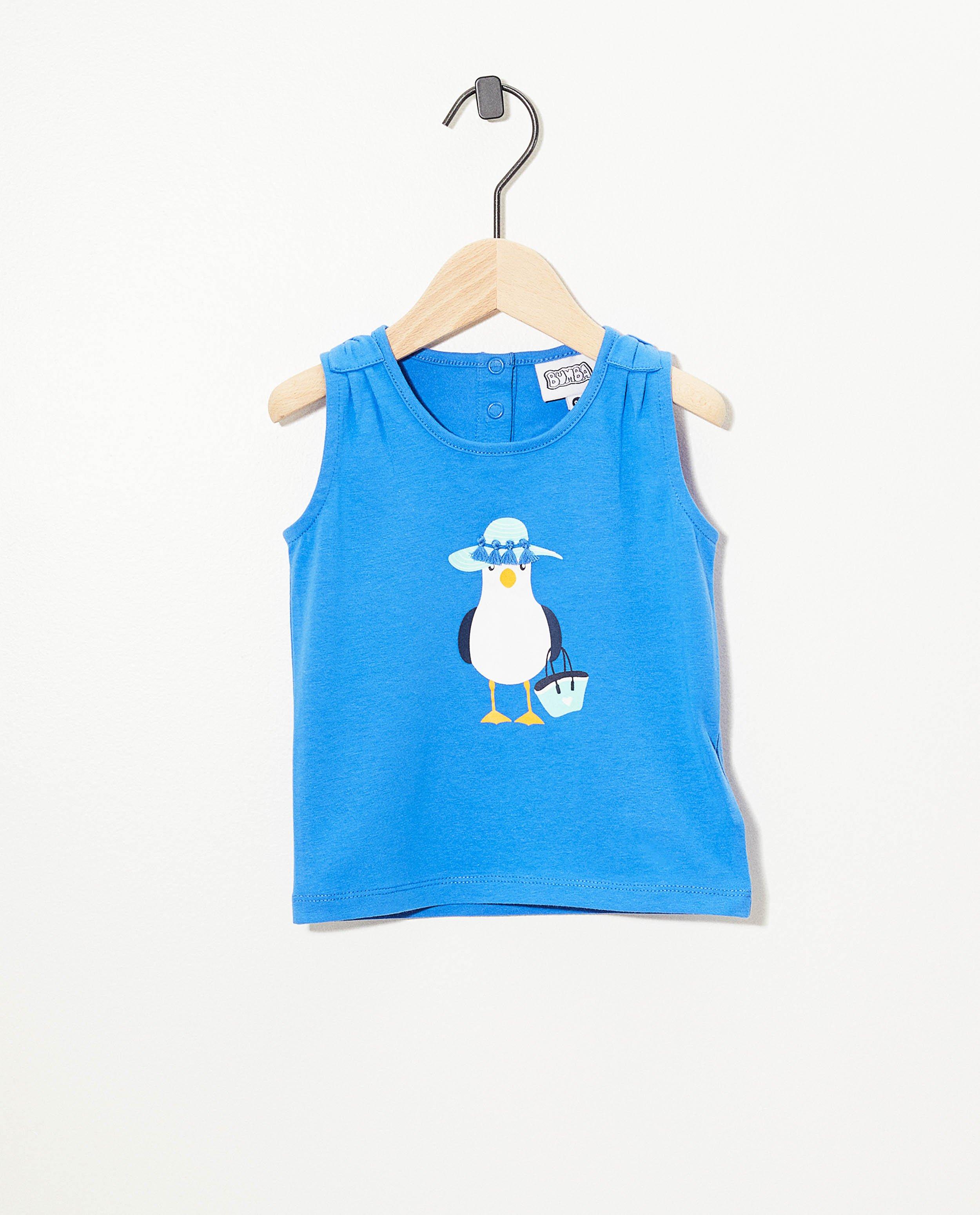 Top bleu en coton bio Bumba - mouette - Bumba