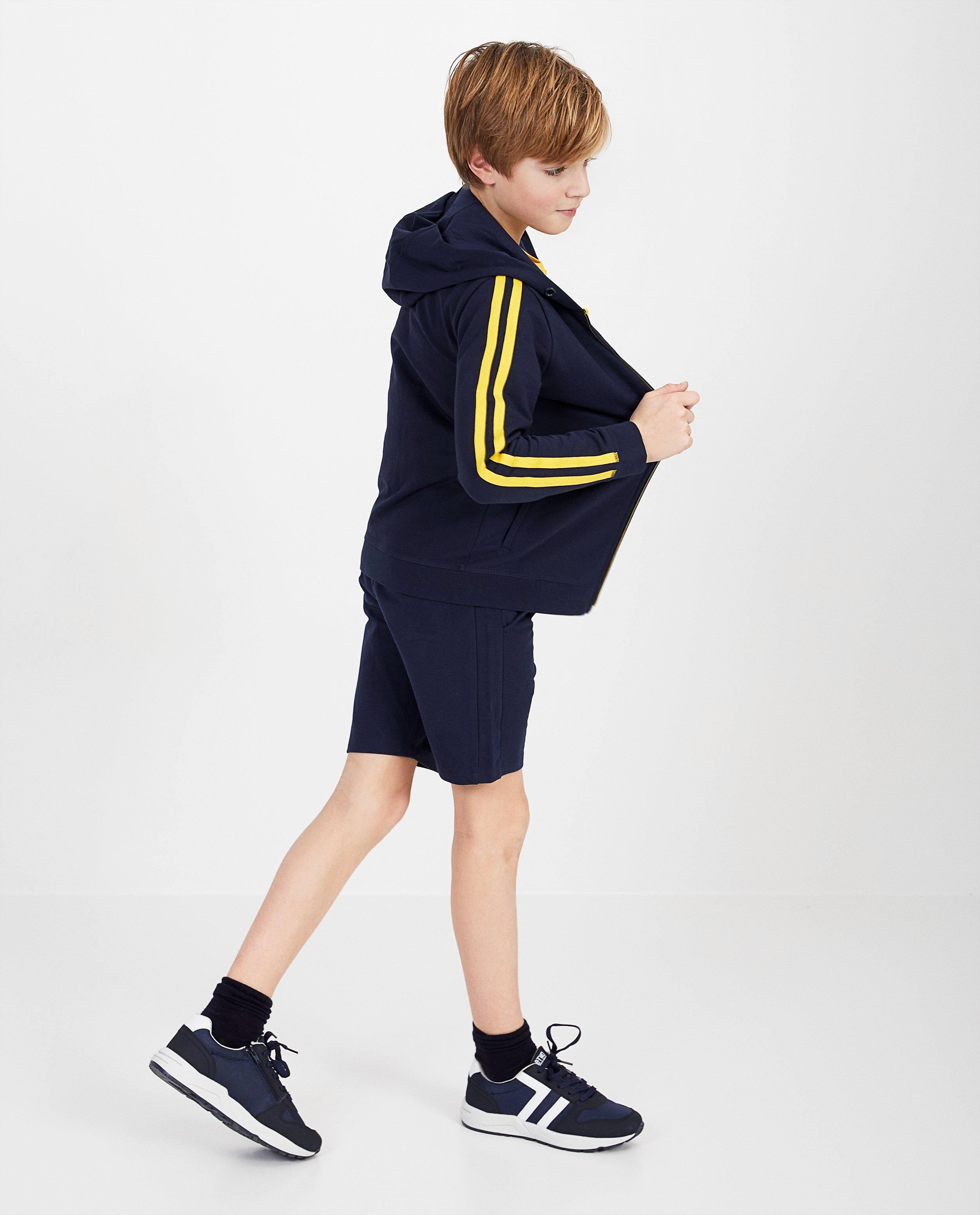 Blauw sweatvest met gele strepen - null - Ketnet