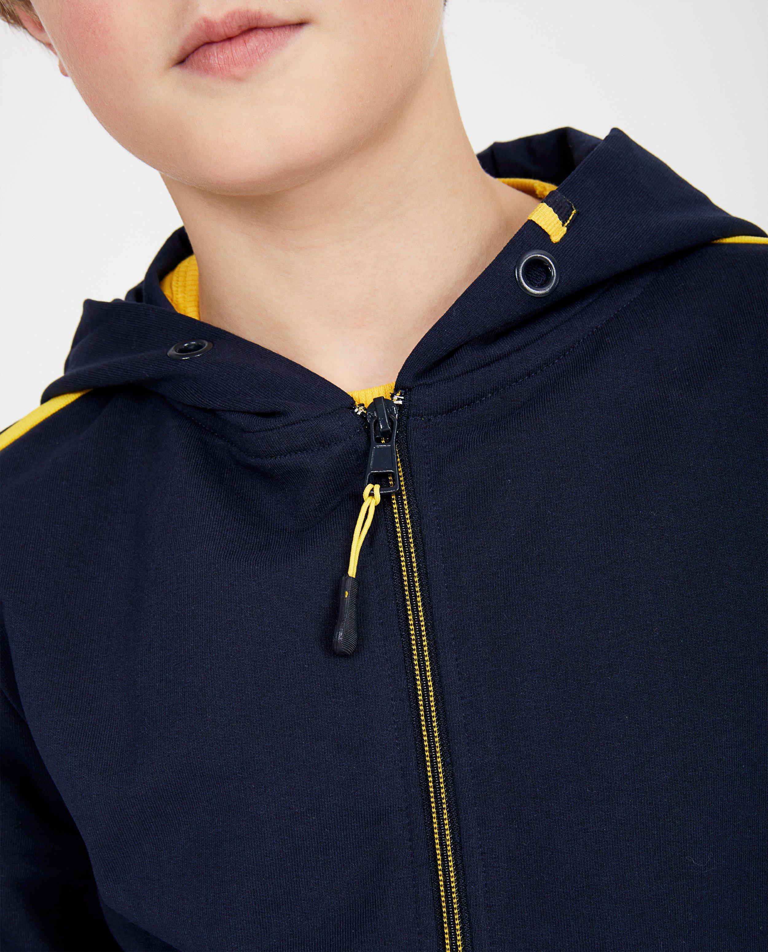 Cardigans - Blauw sweatvest met gele strepen