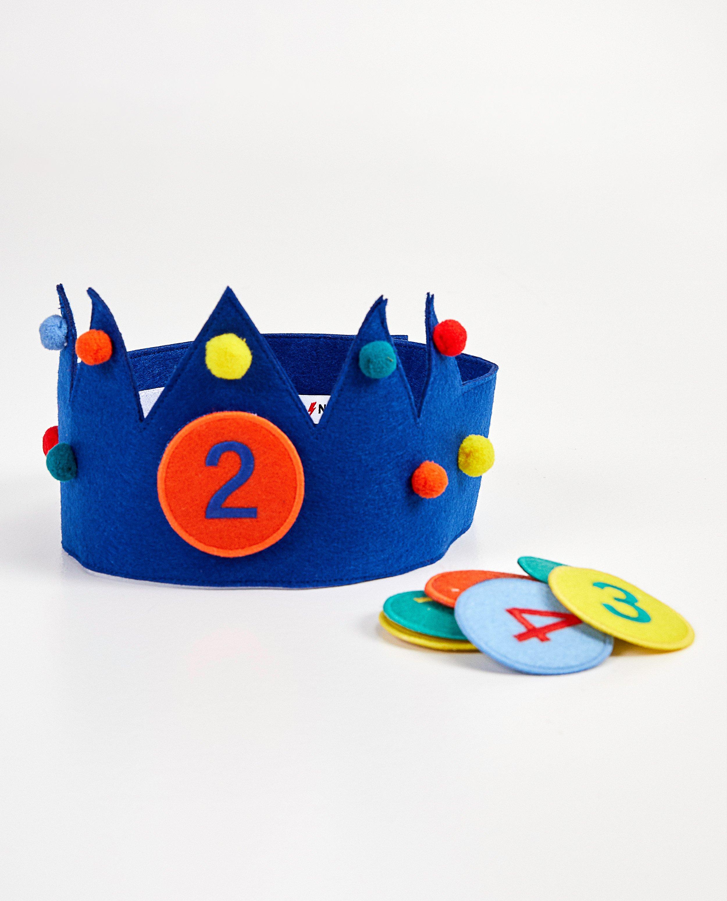 Couronne d’anniversaire, 2-8 ans - bleue en feutrine - Kidz Nation