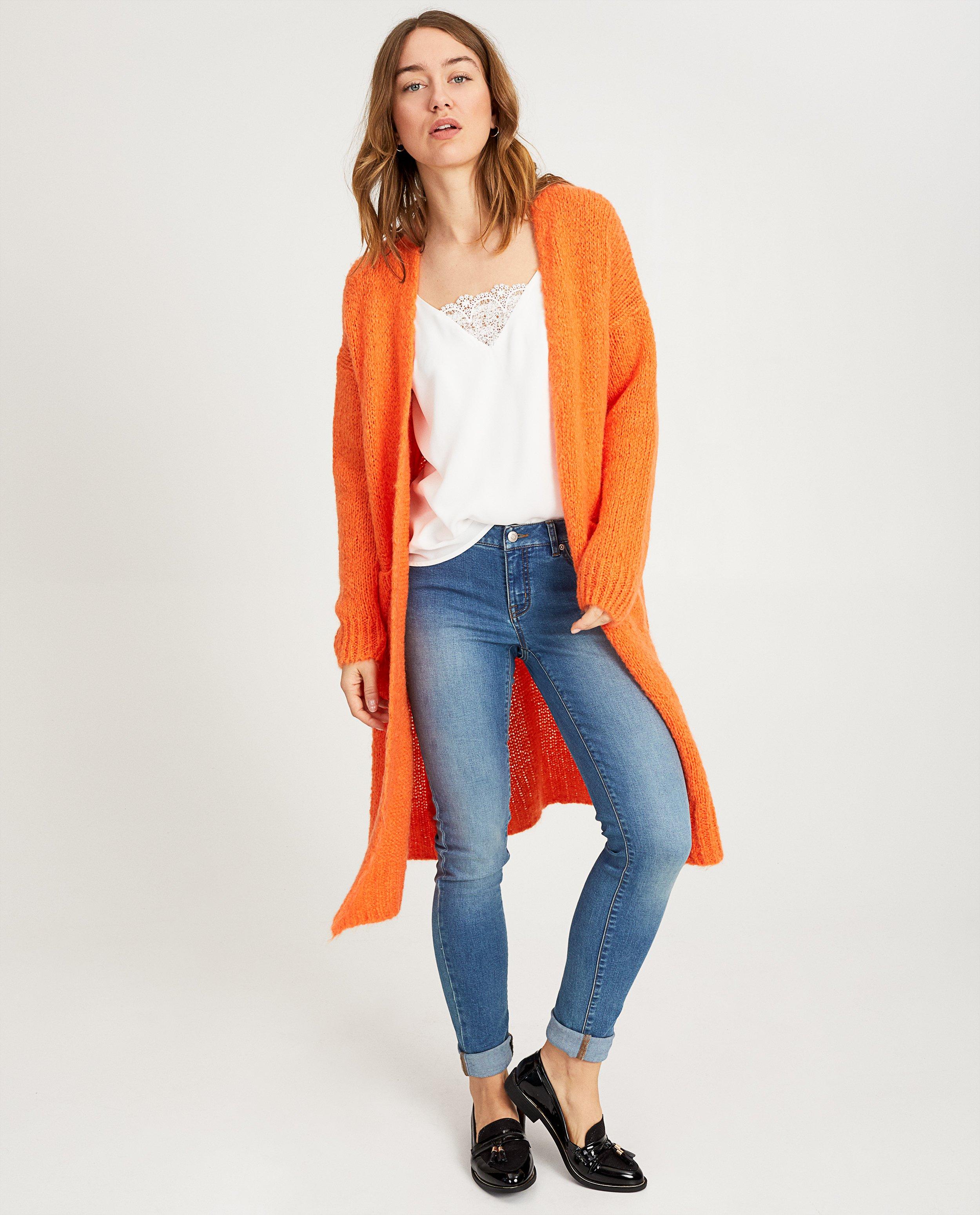 Long cardigan orange vif - tricot - Ella Italia