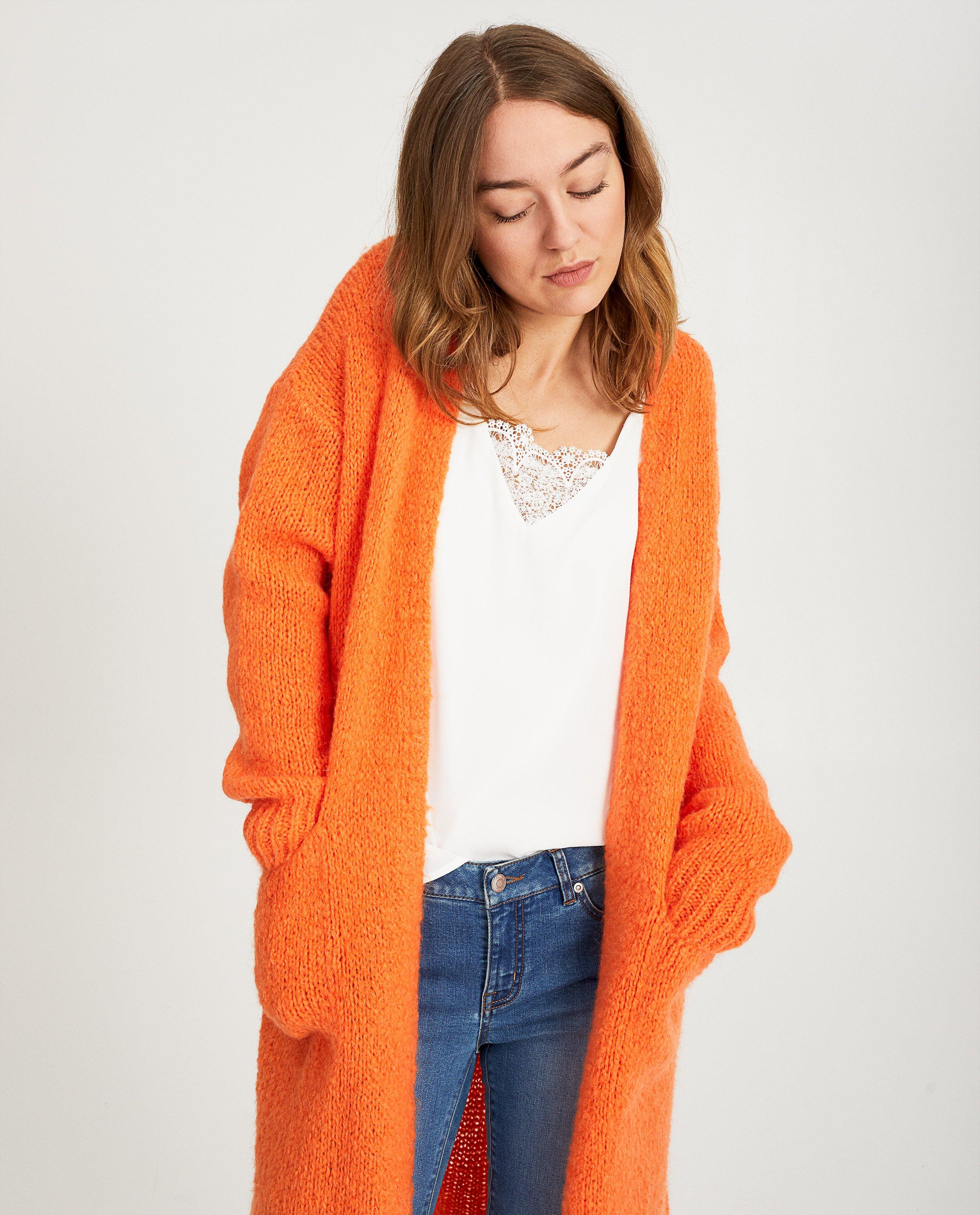 Cardigans - Long cardigan orange vif
