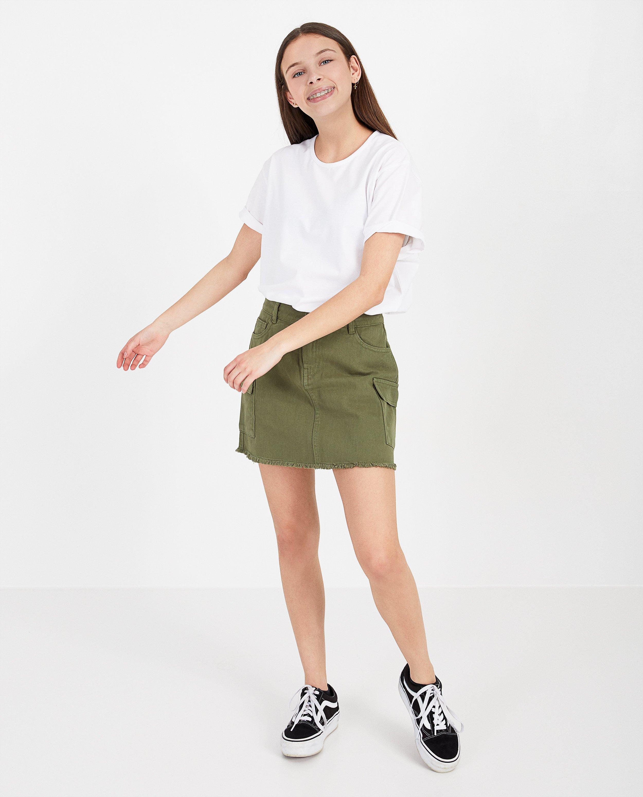 Groene rok met rafels - denim - Groggy