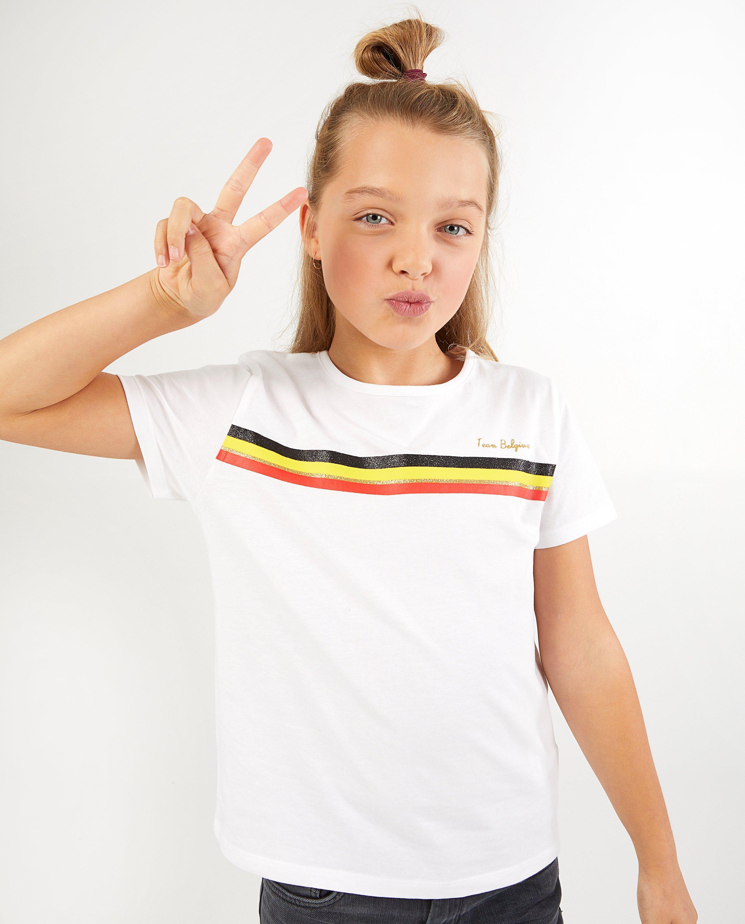 T-shirts - Wit 'Team Belgium'-shirt, 7-14 jaar