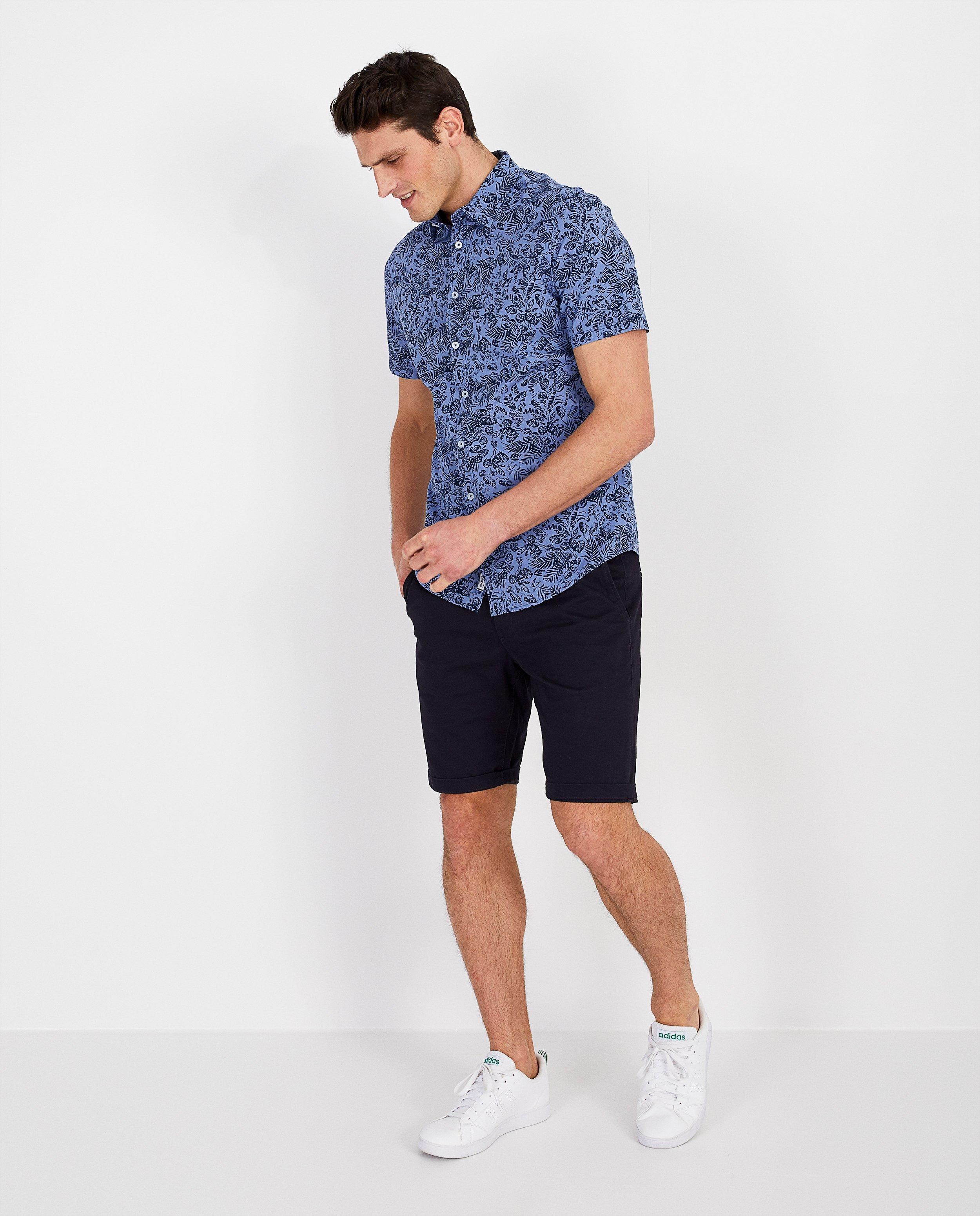 Blauw hemd met print - korte mouwen - Quarterback