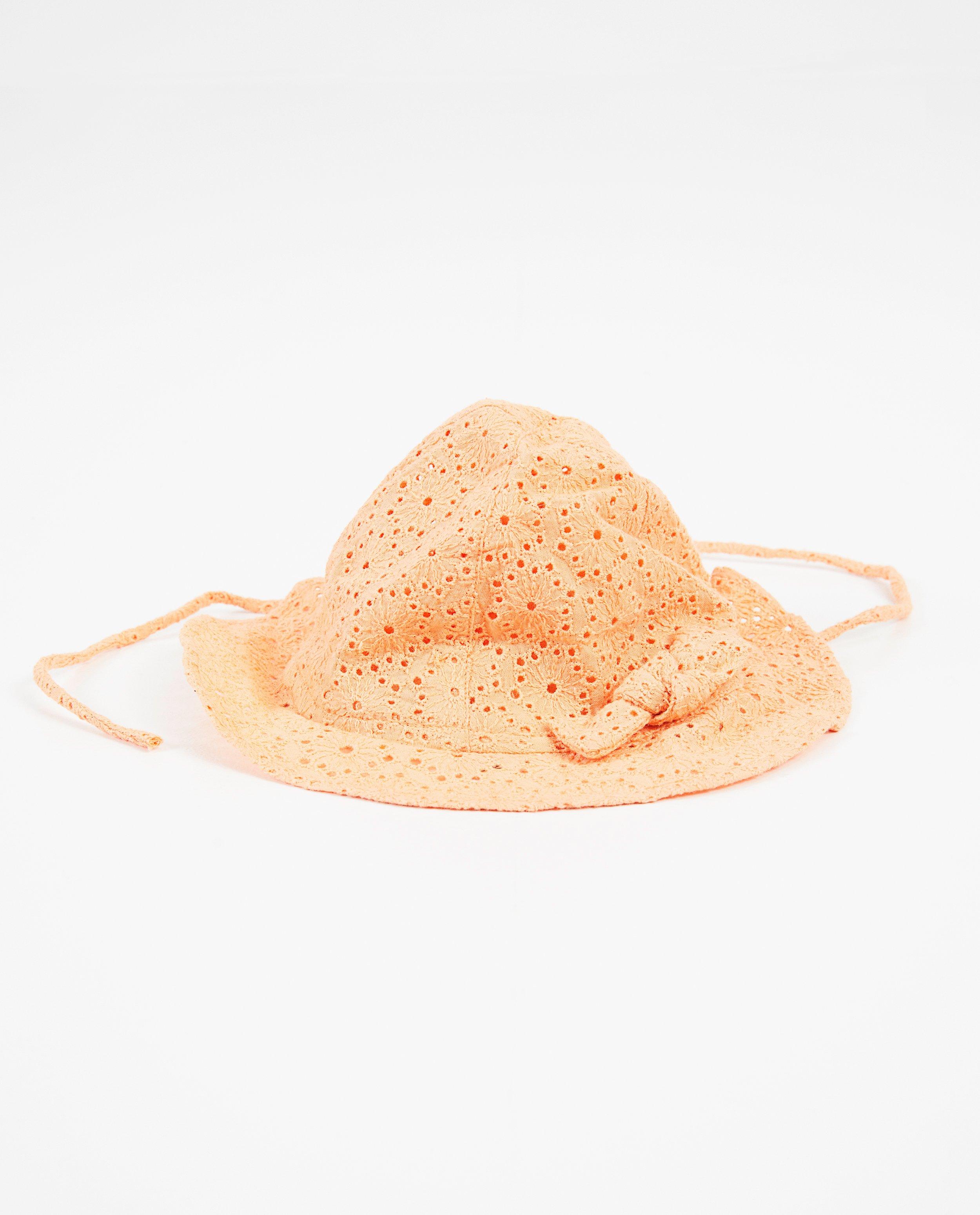 Oranje hoed met broderie anglaise - zonnehoedje - Newborn 50-68