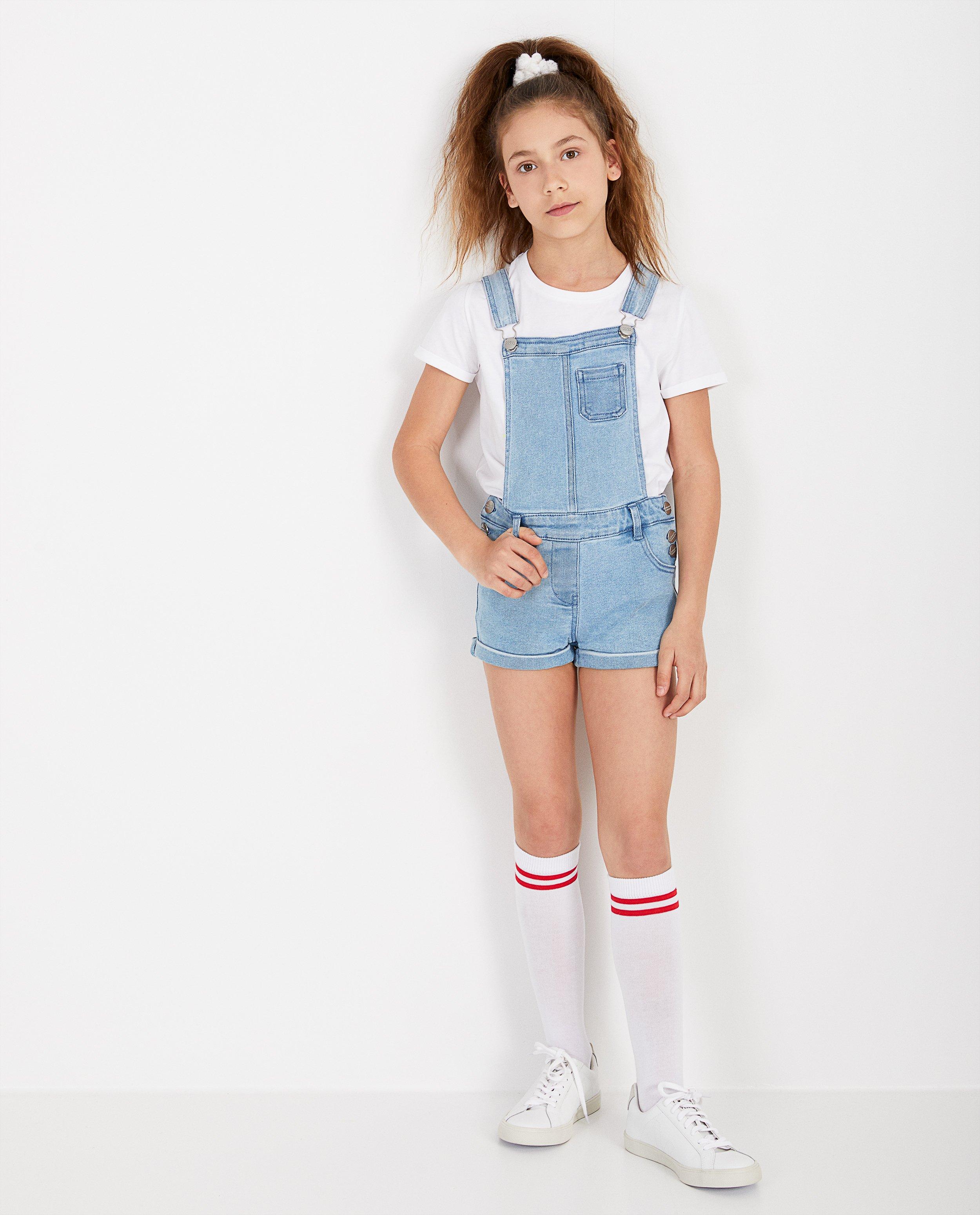 Lichtblauwe denim salopette - kort model - Fish & Chips