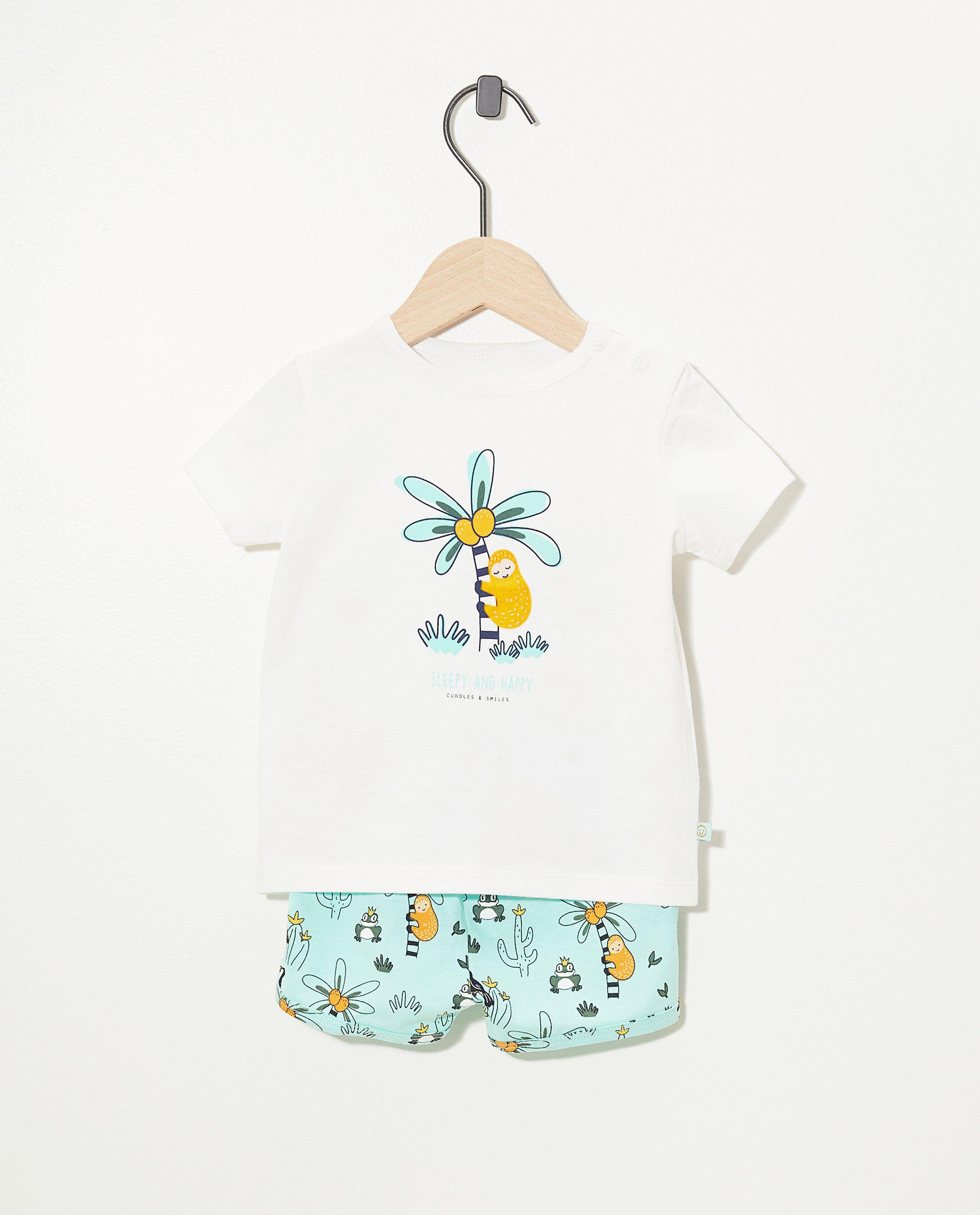 Witte 2-delige pyjama met print - luiaard - Cuddles and Smiles
