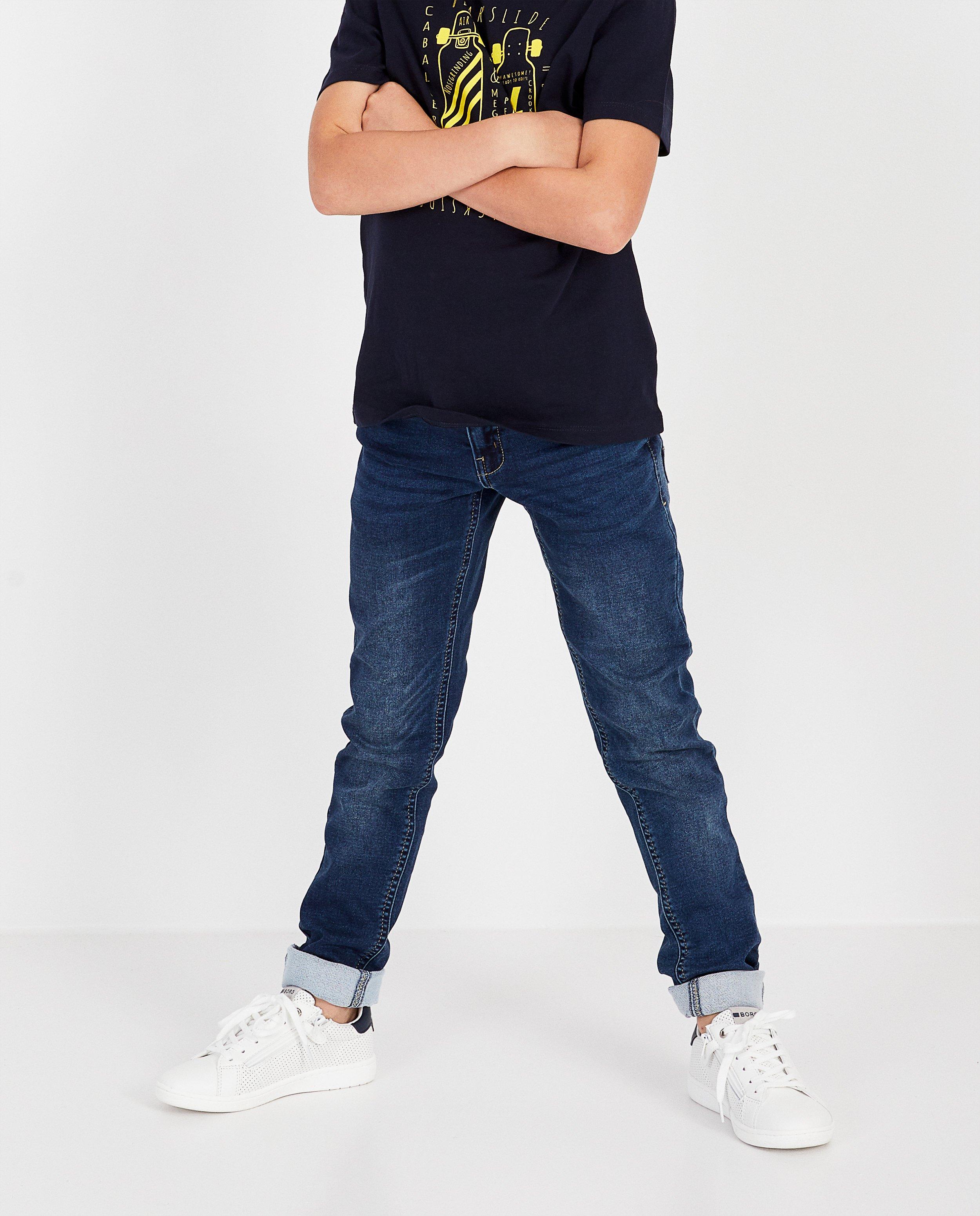 Jeans - Blauwe jeans van sweat denim, slim fit