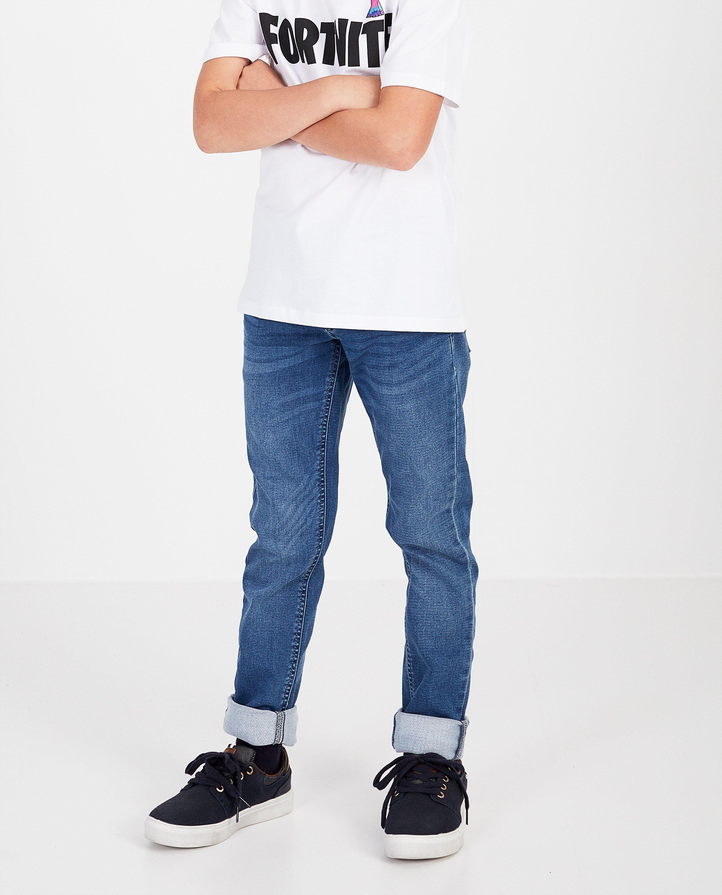 Jeans - Blauwe jeans van sweat denim, slim fit