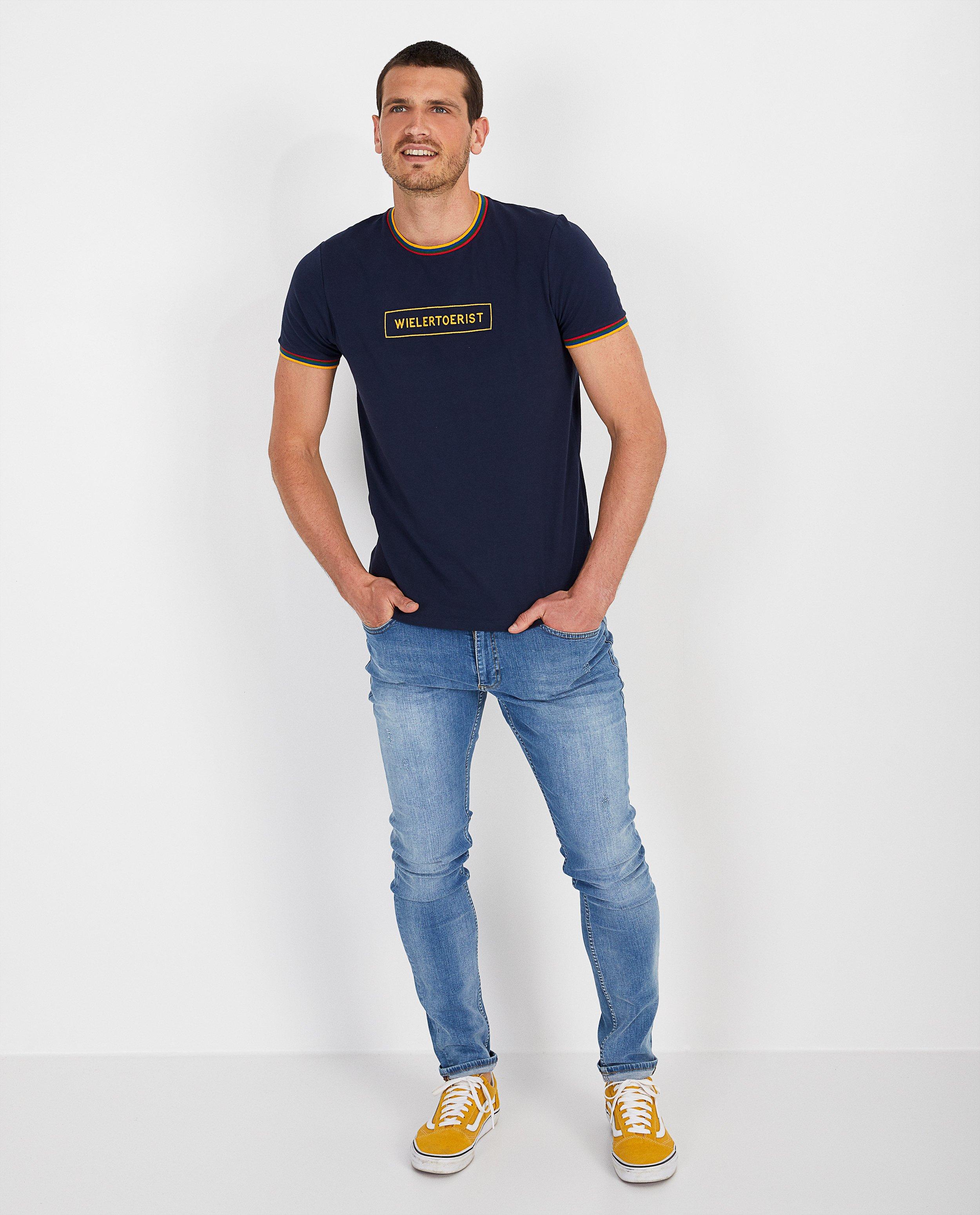 Blauw 'wielertoerist'-shirt Baptiste - in geel - Baptiste