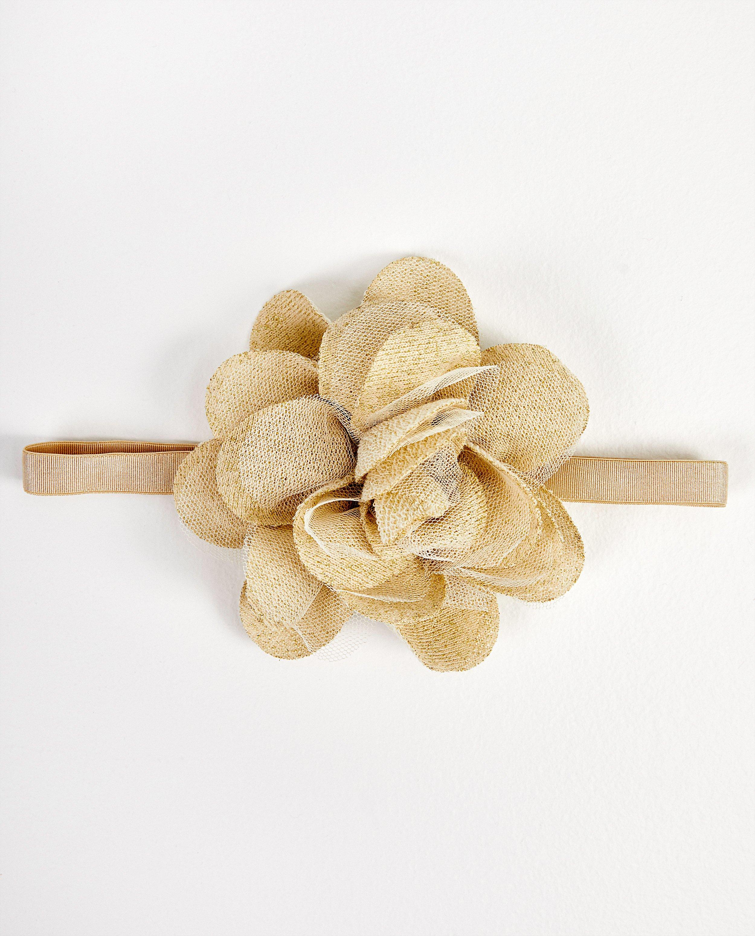 Bandeau beige, fleur - fil métallisé - JBC