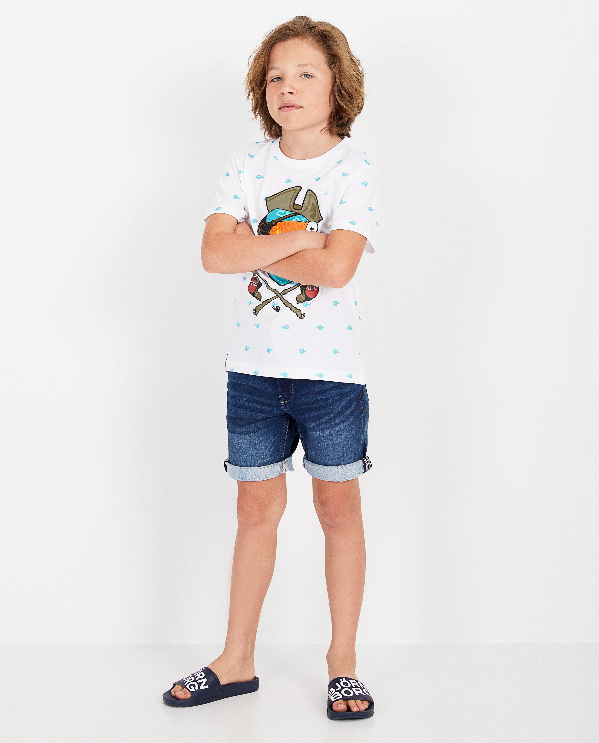 Short en sweat denim Simon, 7-14 ans - en bleu - JBC