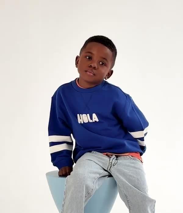 Sweater met backprint, loose fit - Video - blauw - thumbnail nummer 2