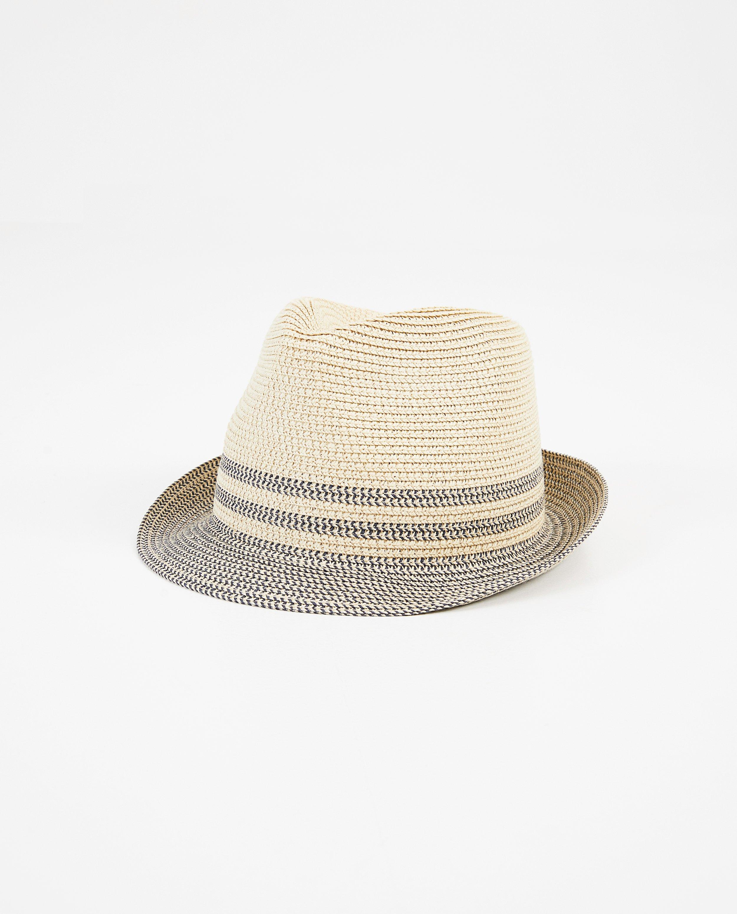 Beige hoed met blauw - gevlochten - JBC