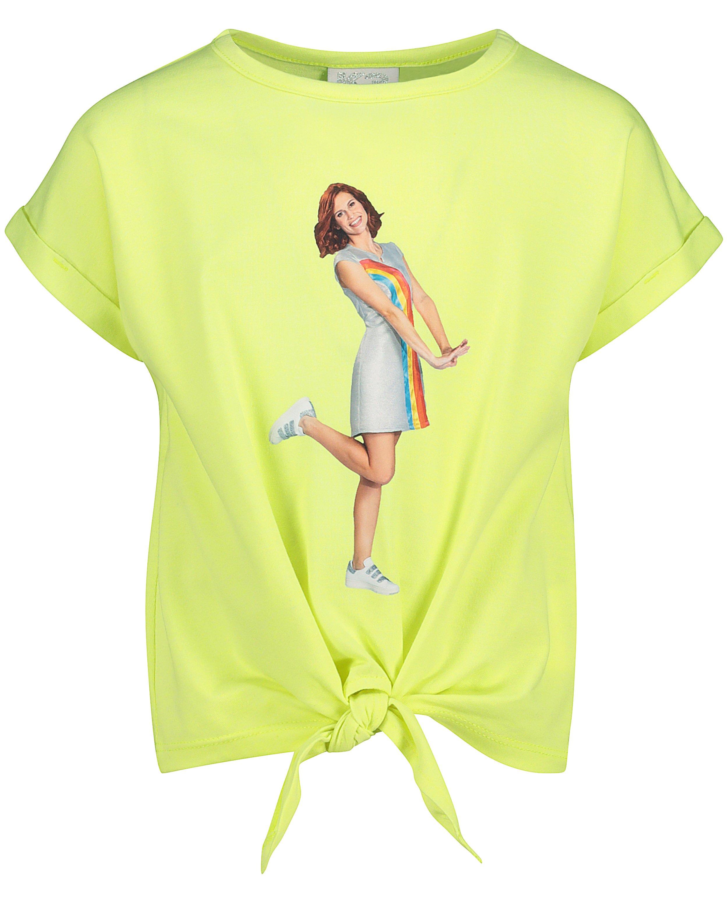 Geel T-shirt met fotoprint K3 - met knoop aan de zoom - K3