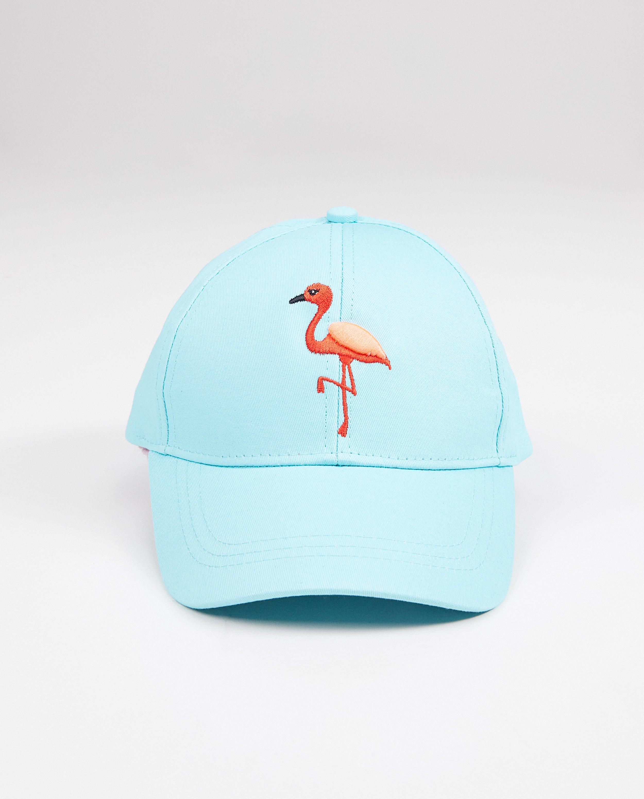 Lichtblauwe flamingo-pet - geborduurd - JBC