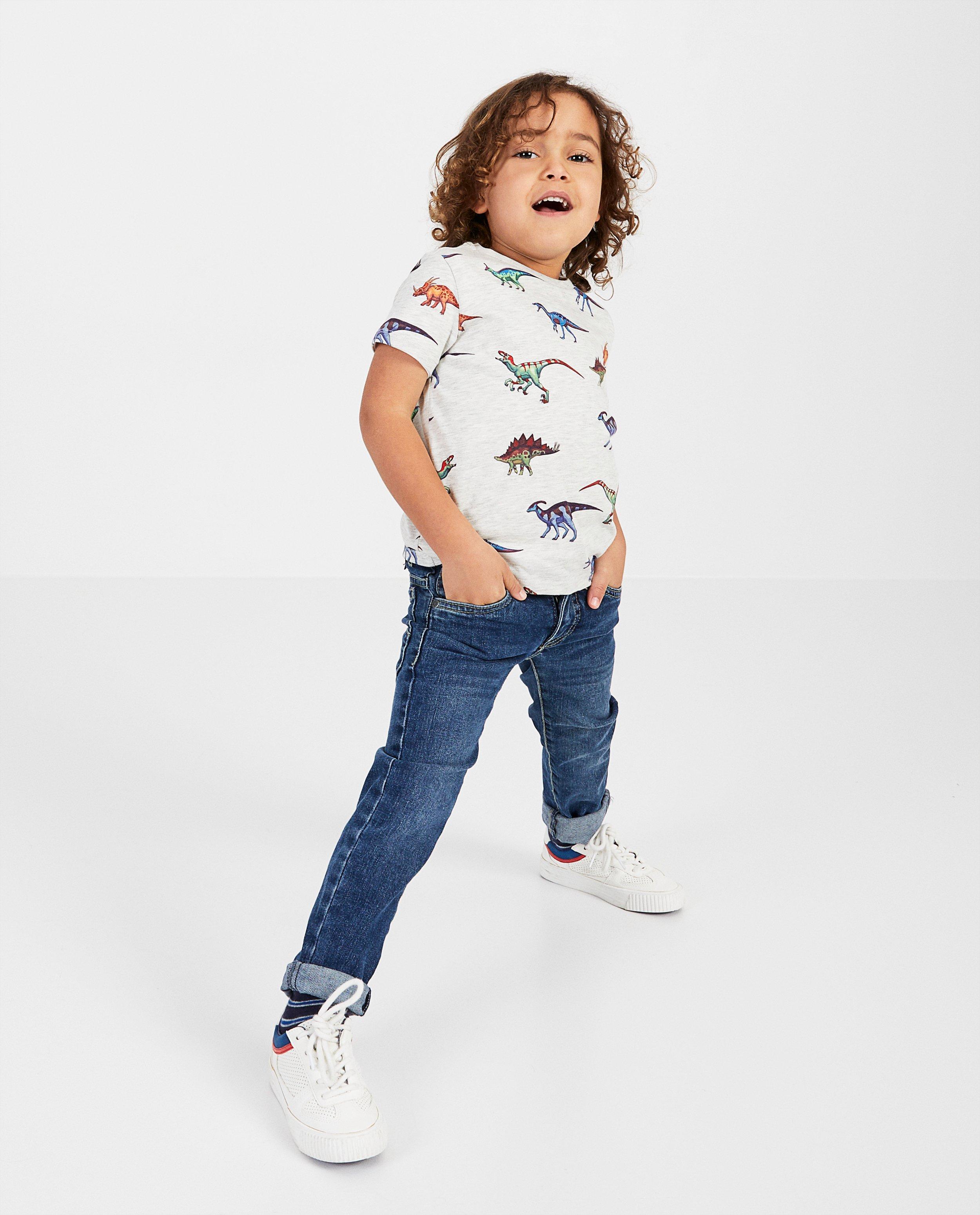 Grijs T-shirt met dino-print. - gemêleerd - JBC