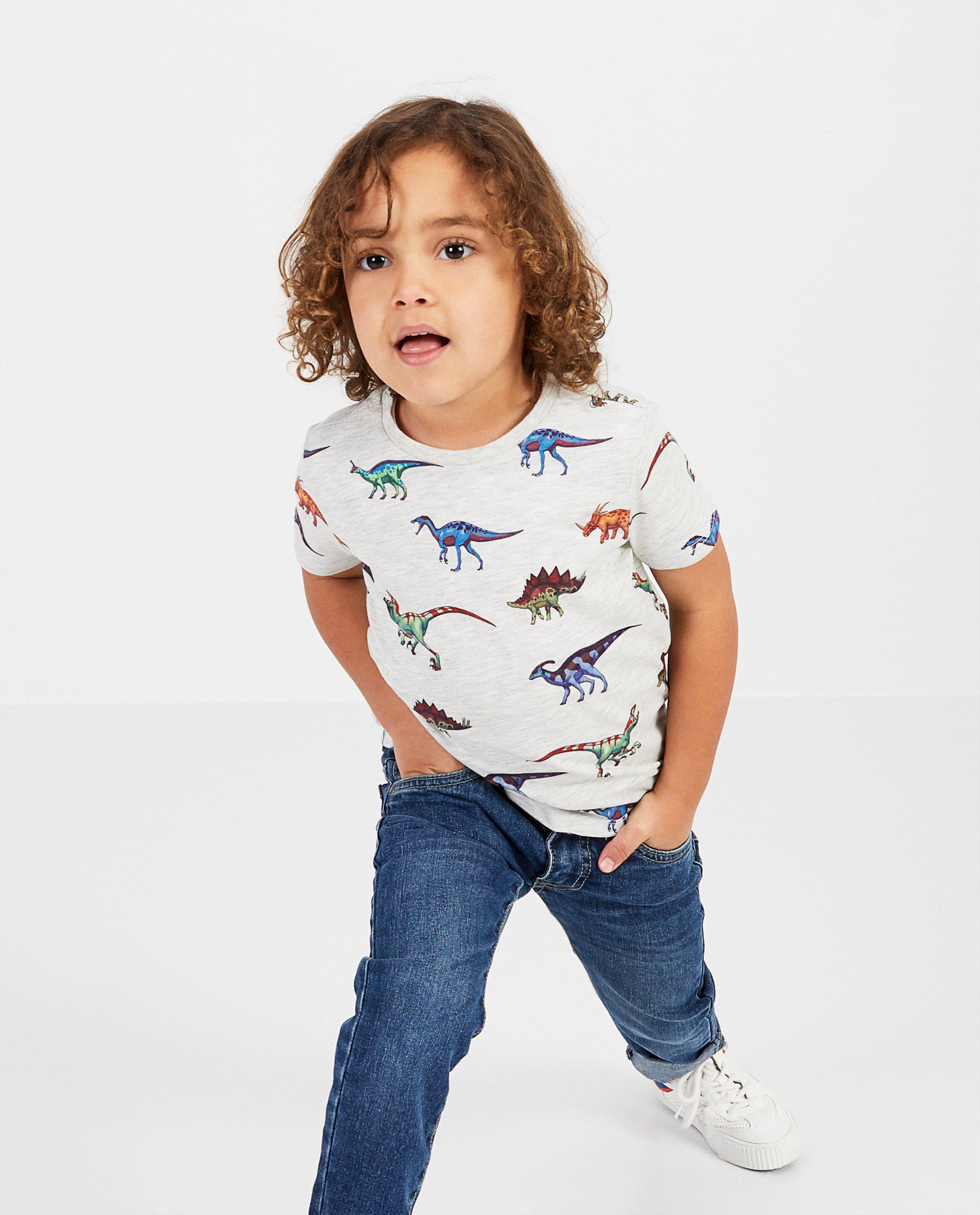 T-shirts - Grijs T-shirt met dino-print.