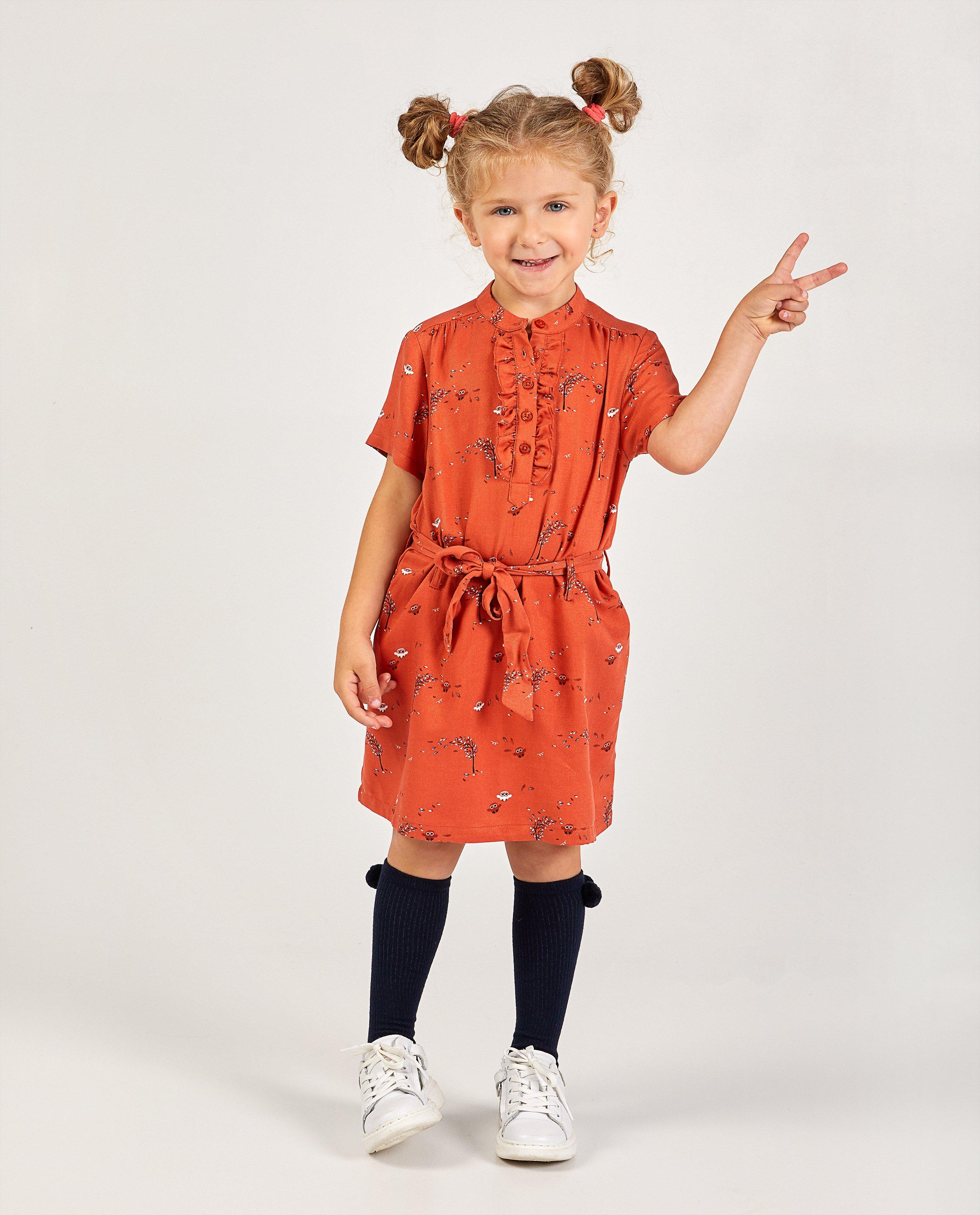 Oranje jurk met print allover Milla Star JBC Belgie Belgie