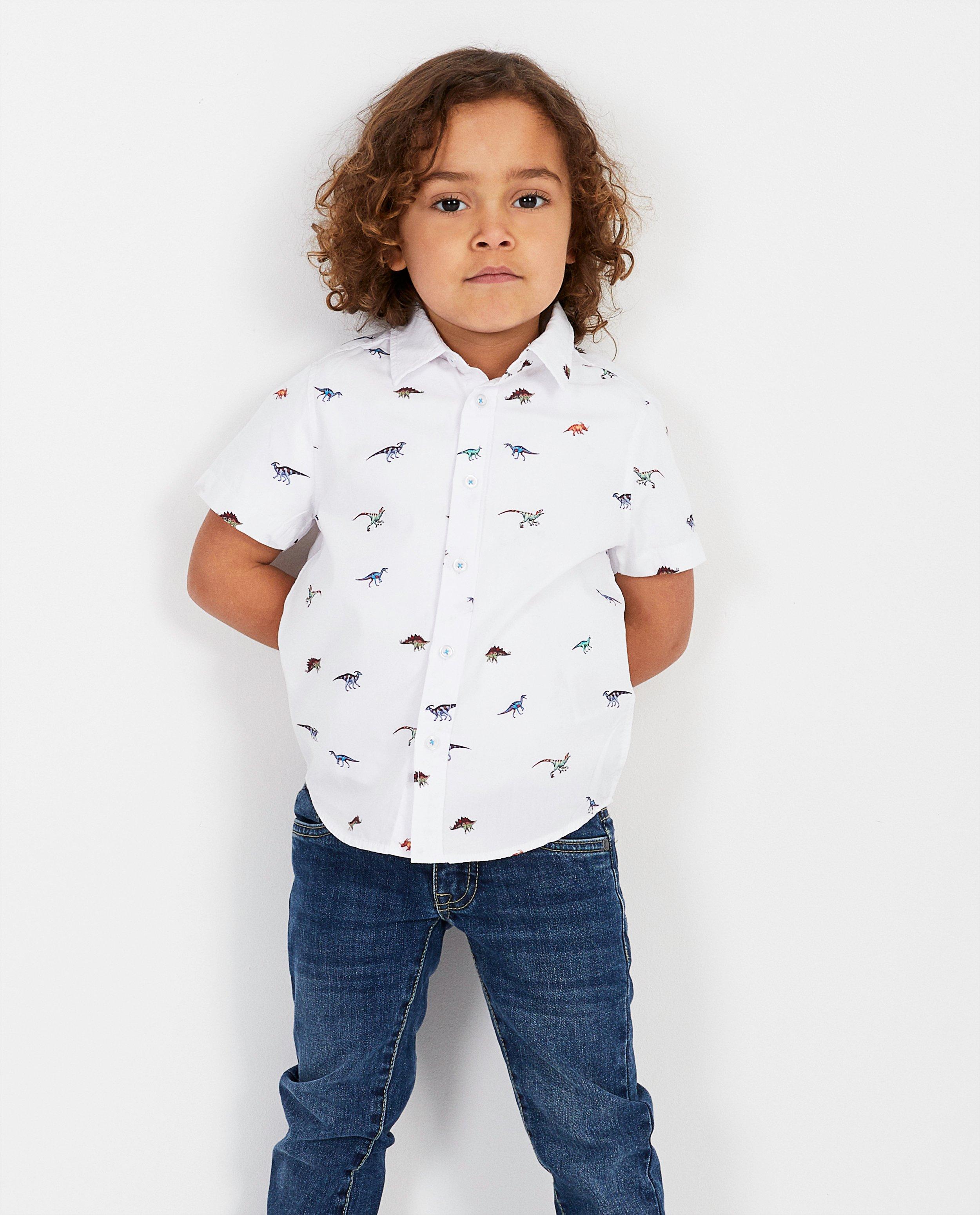 Hemden - Witte hemdje met dino-print