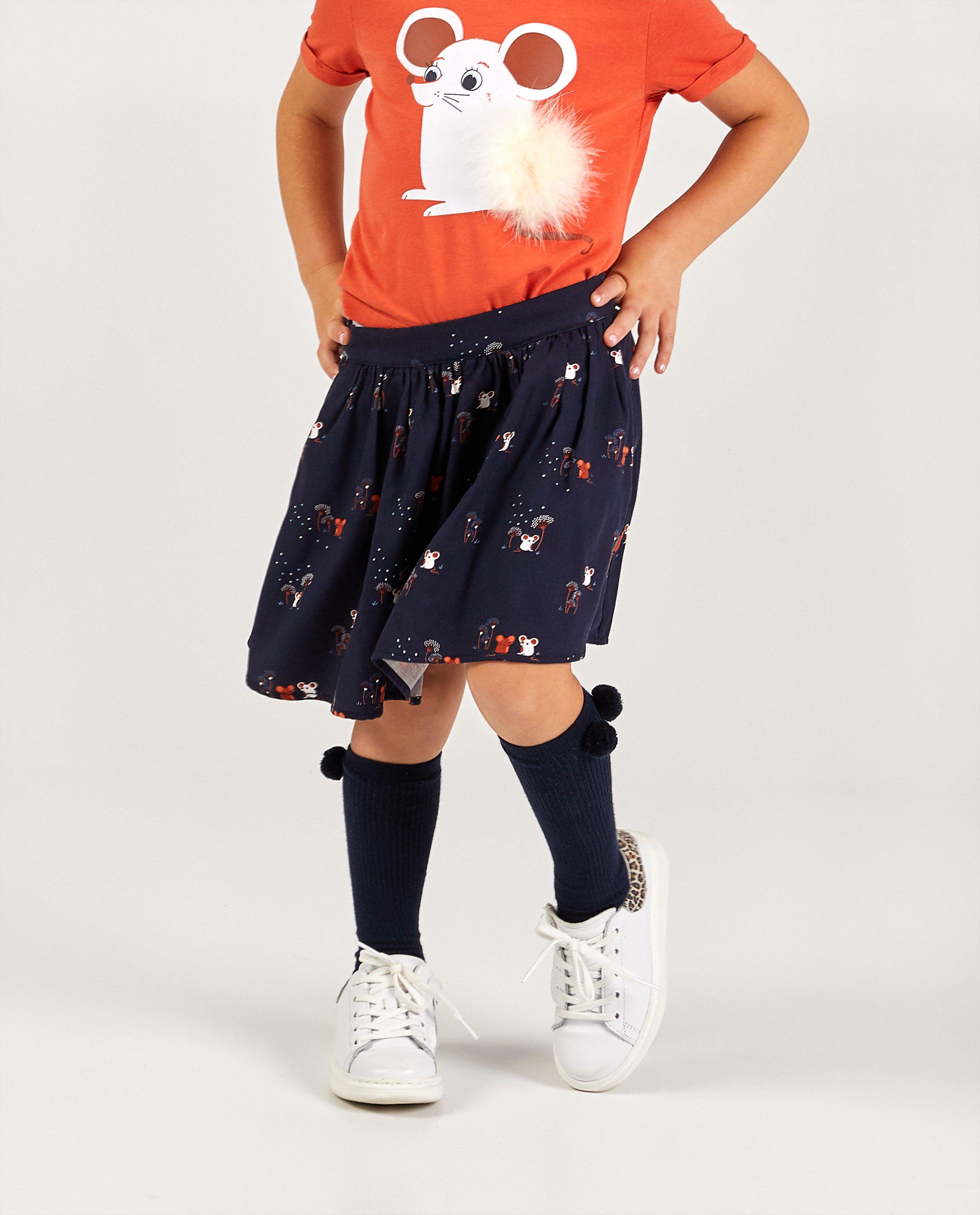 Rokken - Donkerblauw rokje met print