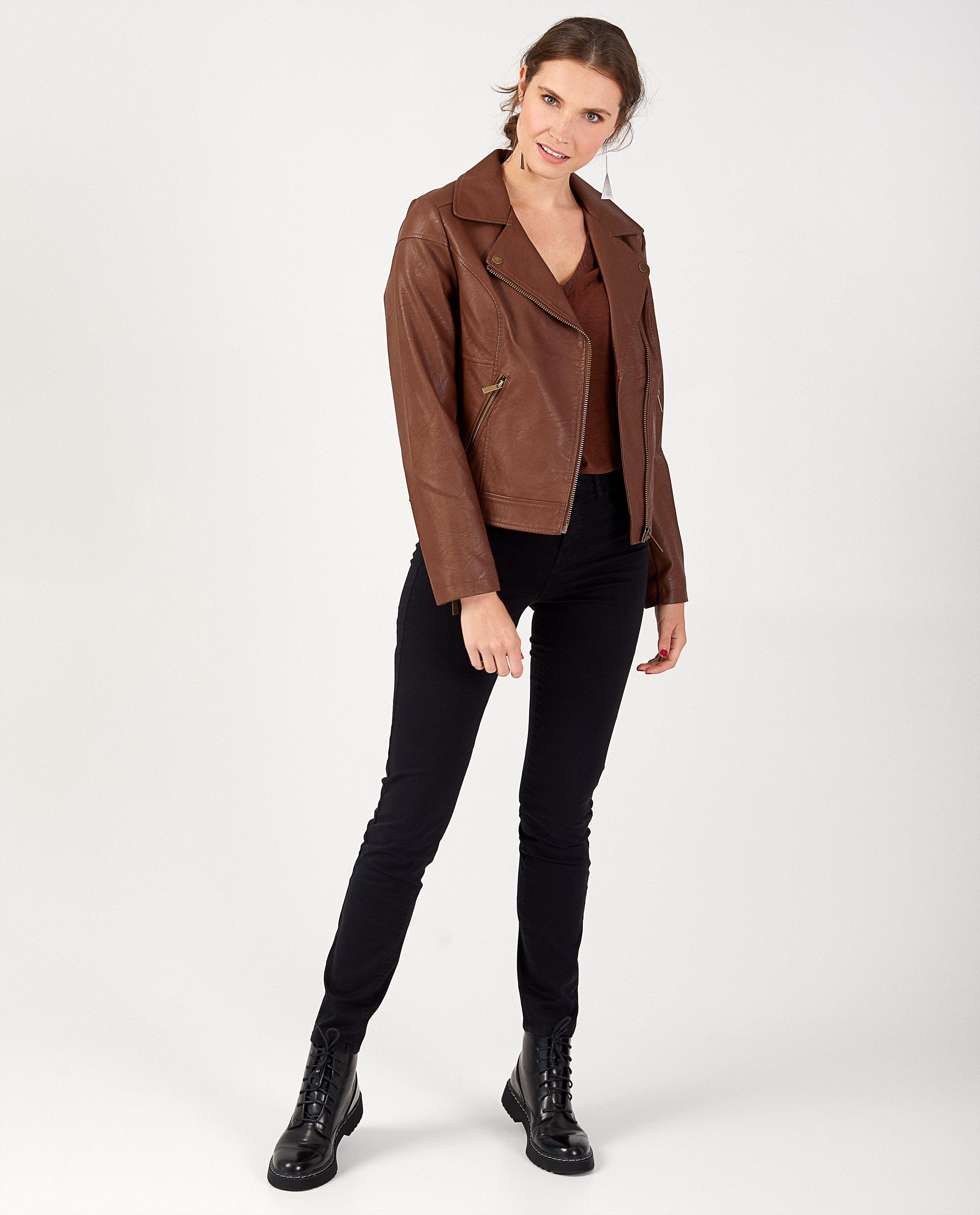 Veste brune en similicuir Sora - avec fermeture à glissière - Sora