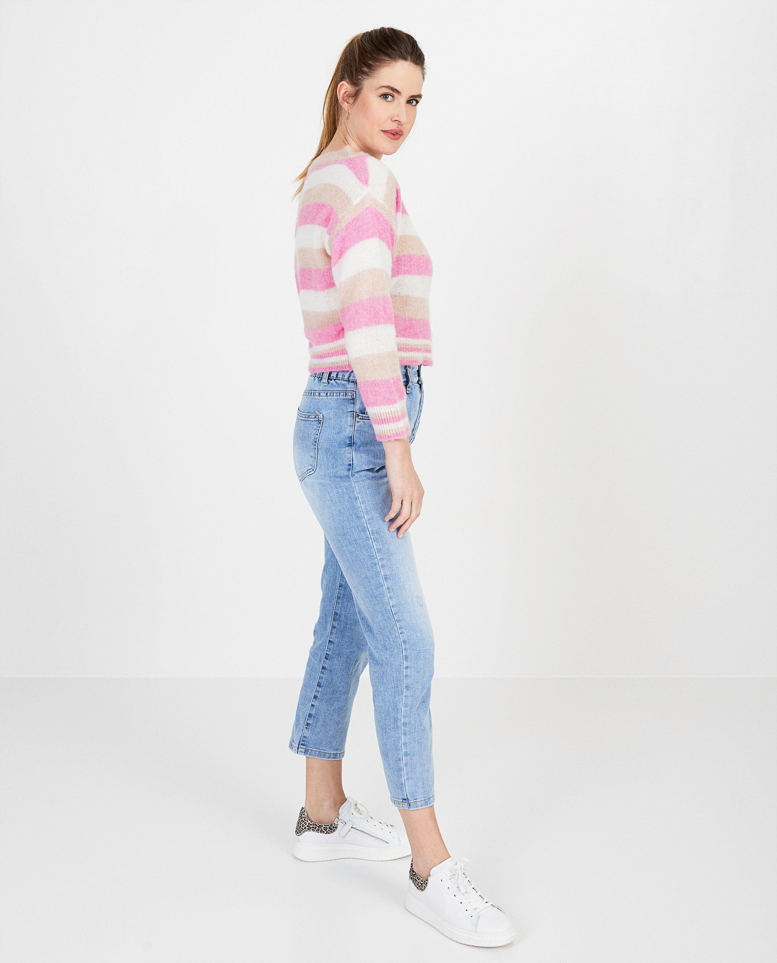 Wit-roze trui met strepen - allover - Ella Italia