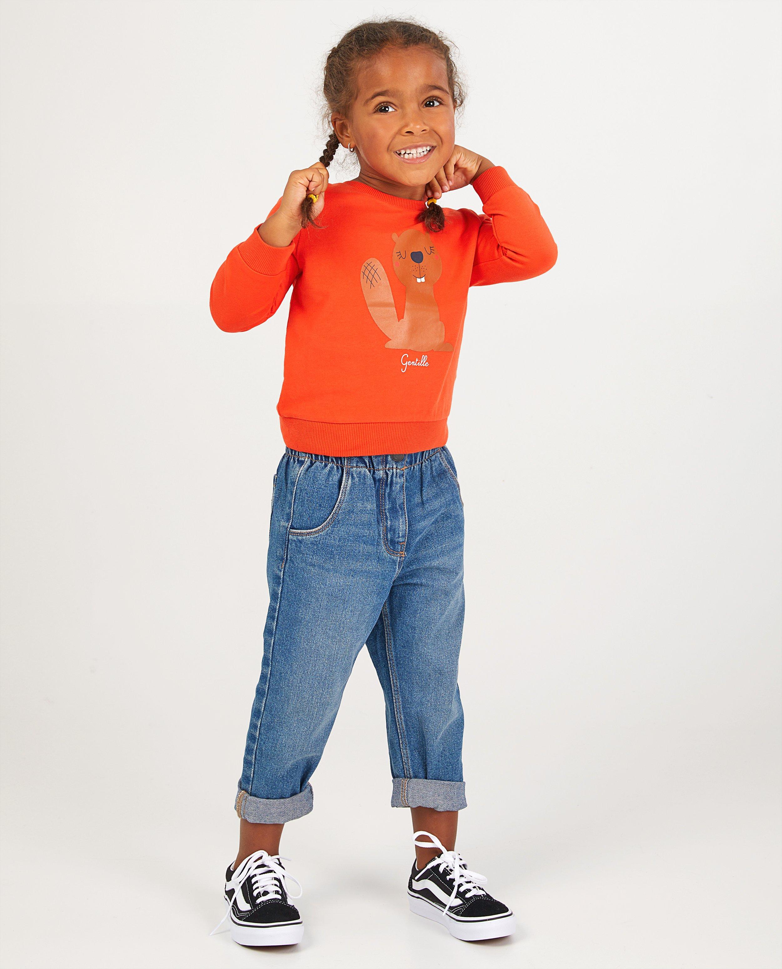 Oranje sweater met print BESTies - stretch - Besties