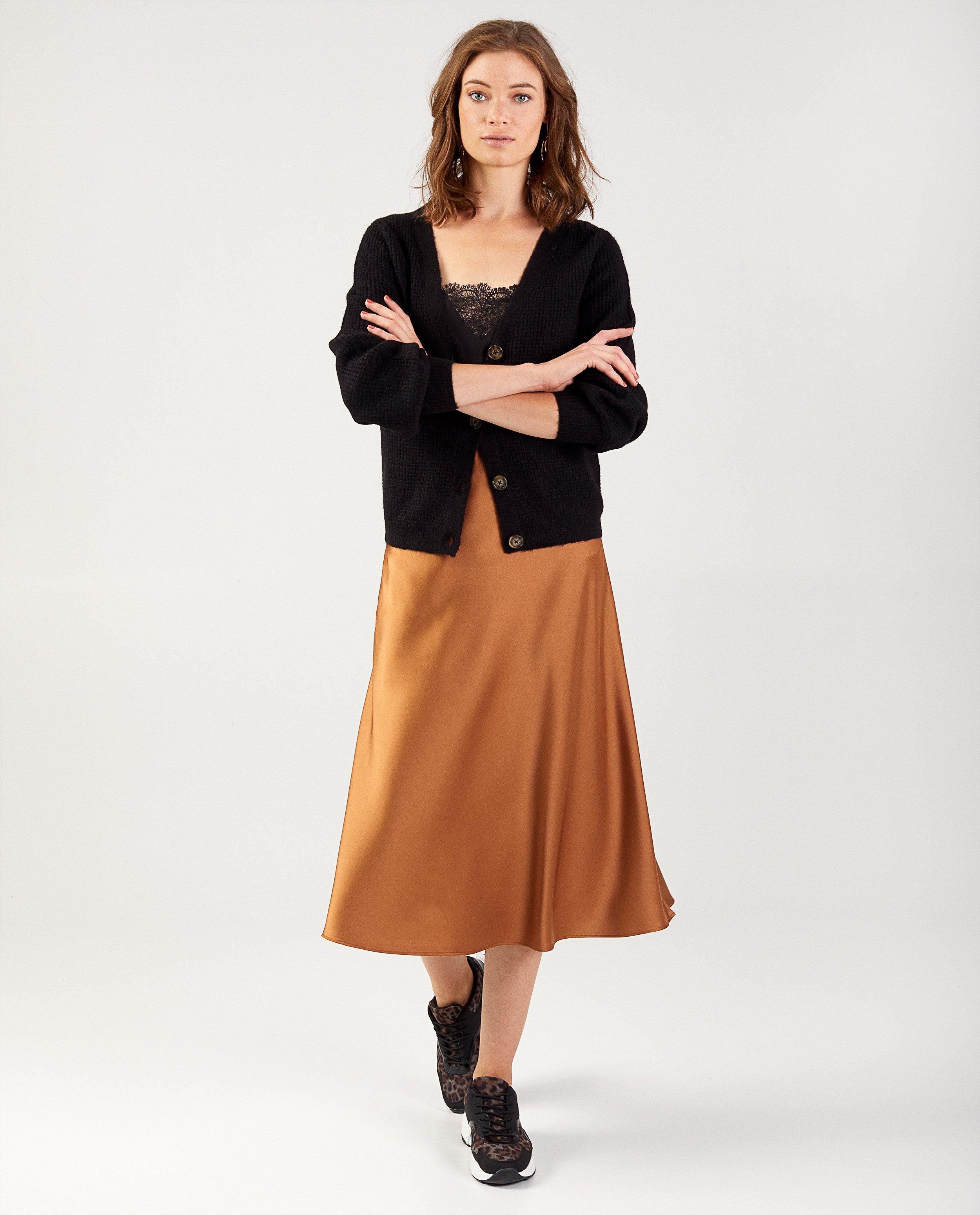 Donkergroene midi-rok Sora - glanzend effect - Sora