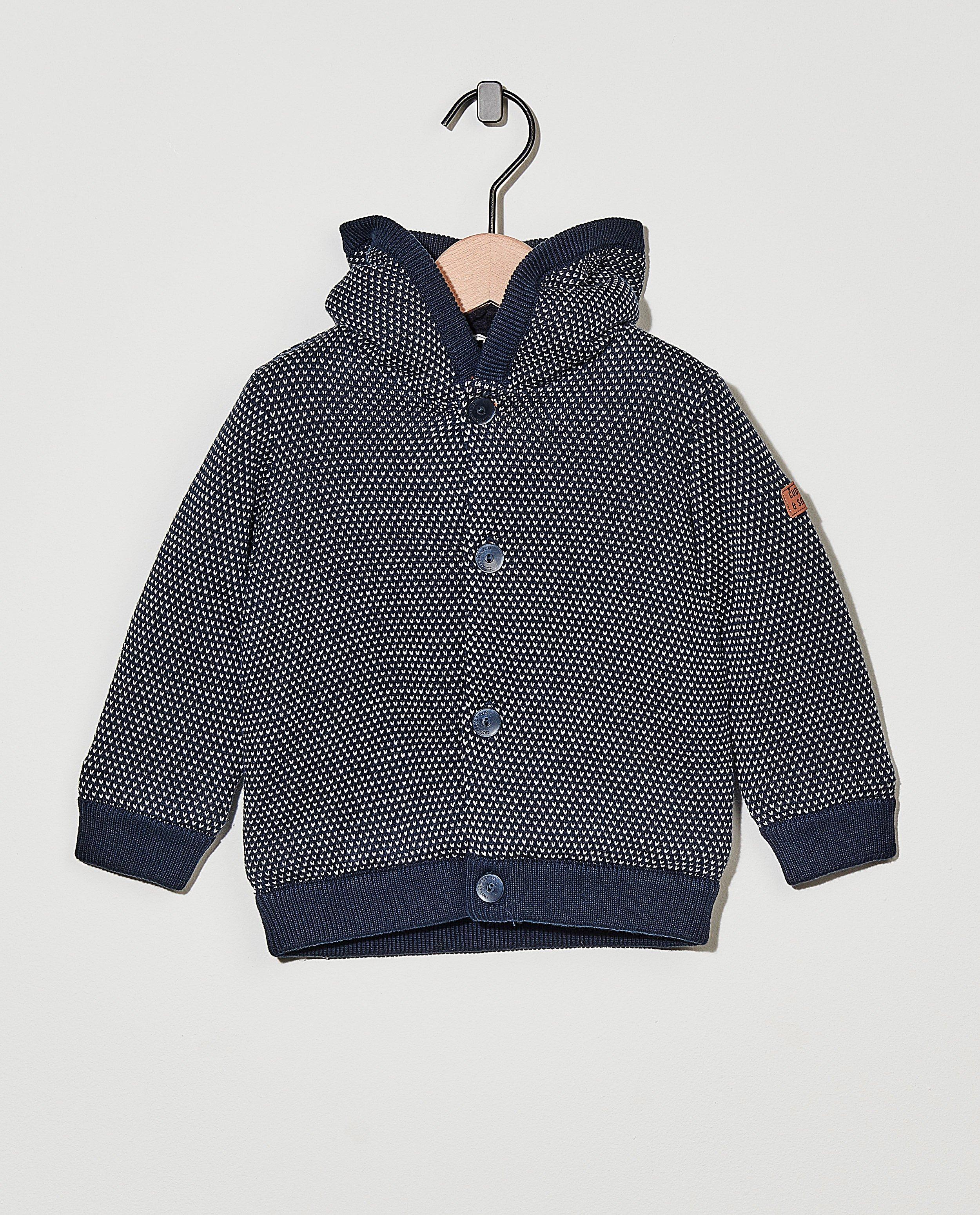 Blauw jasje met teddy-voering - met print - Cuddles and Smiles