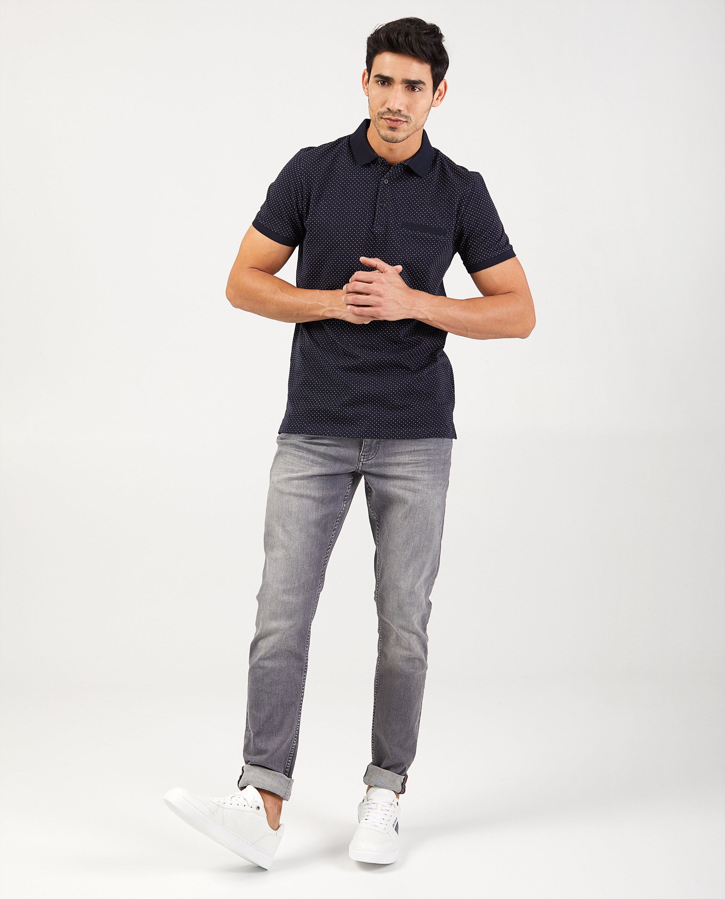 Polo gris en coton bio - avec imprimé - Quarterback