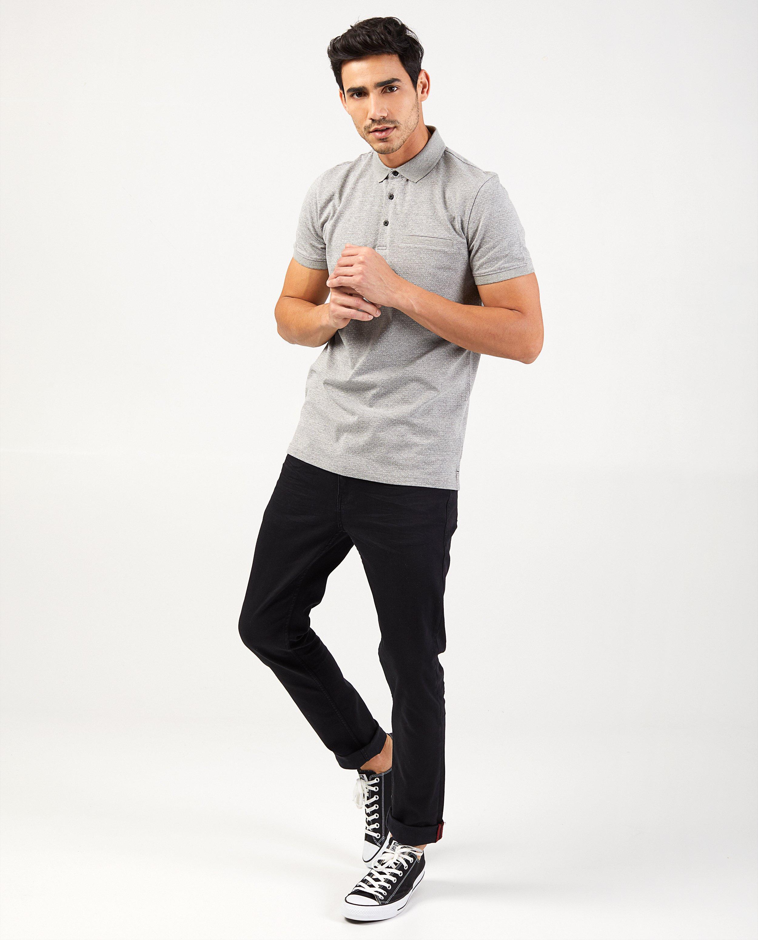 Polo gris en coton bio - avec imprimé - Quarterback