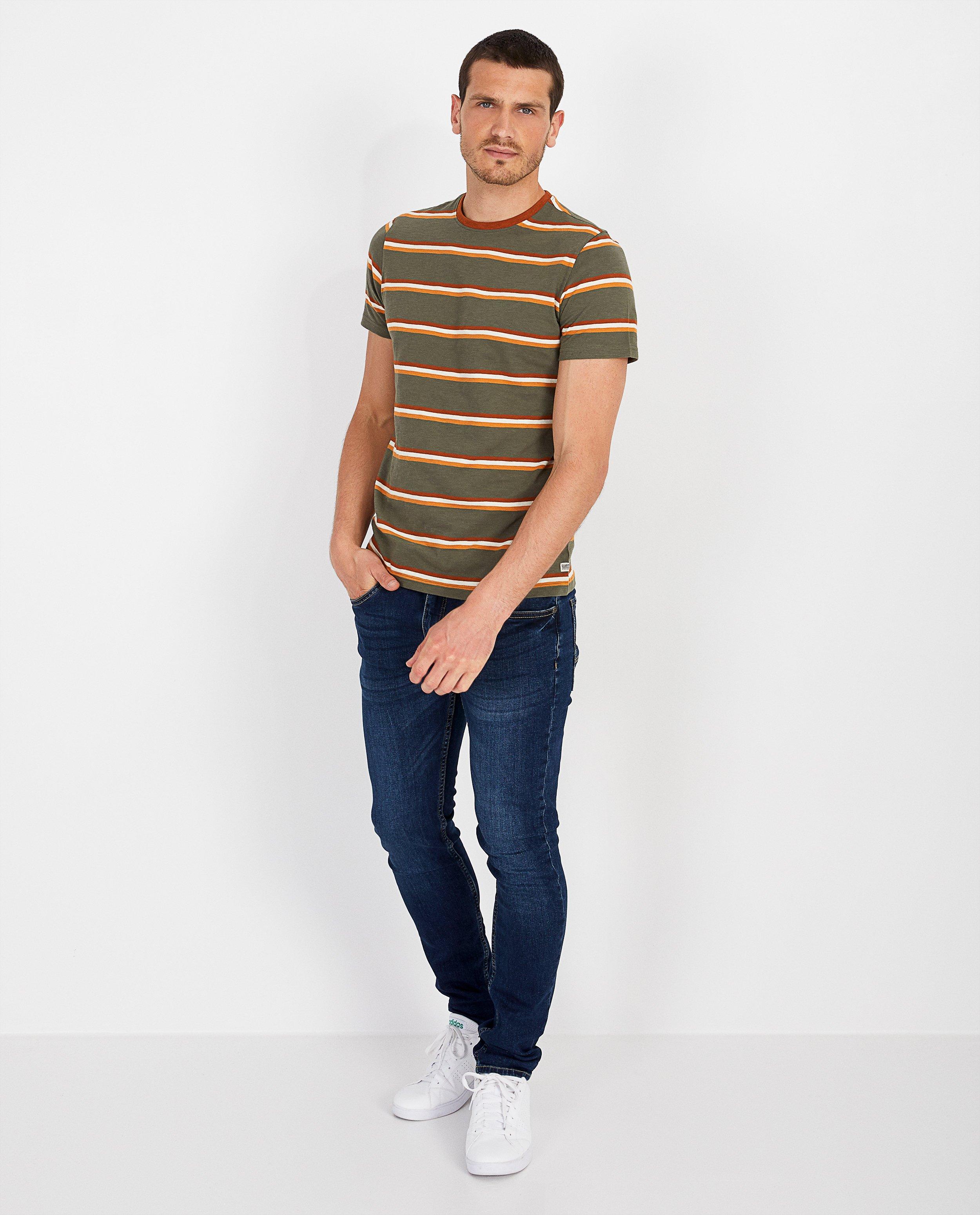T-shirt kaki en coton bio - rayures sur toute la surface - Quarterback