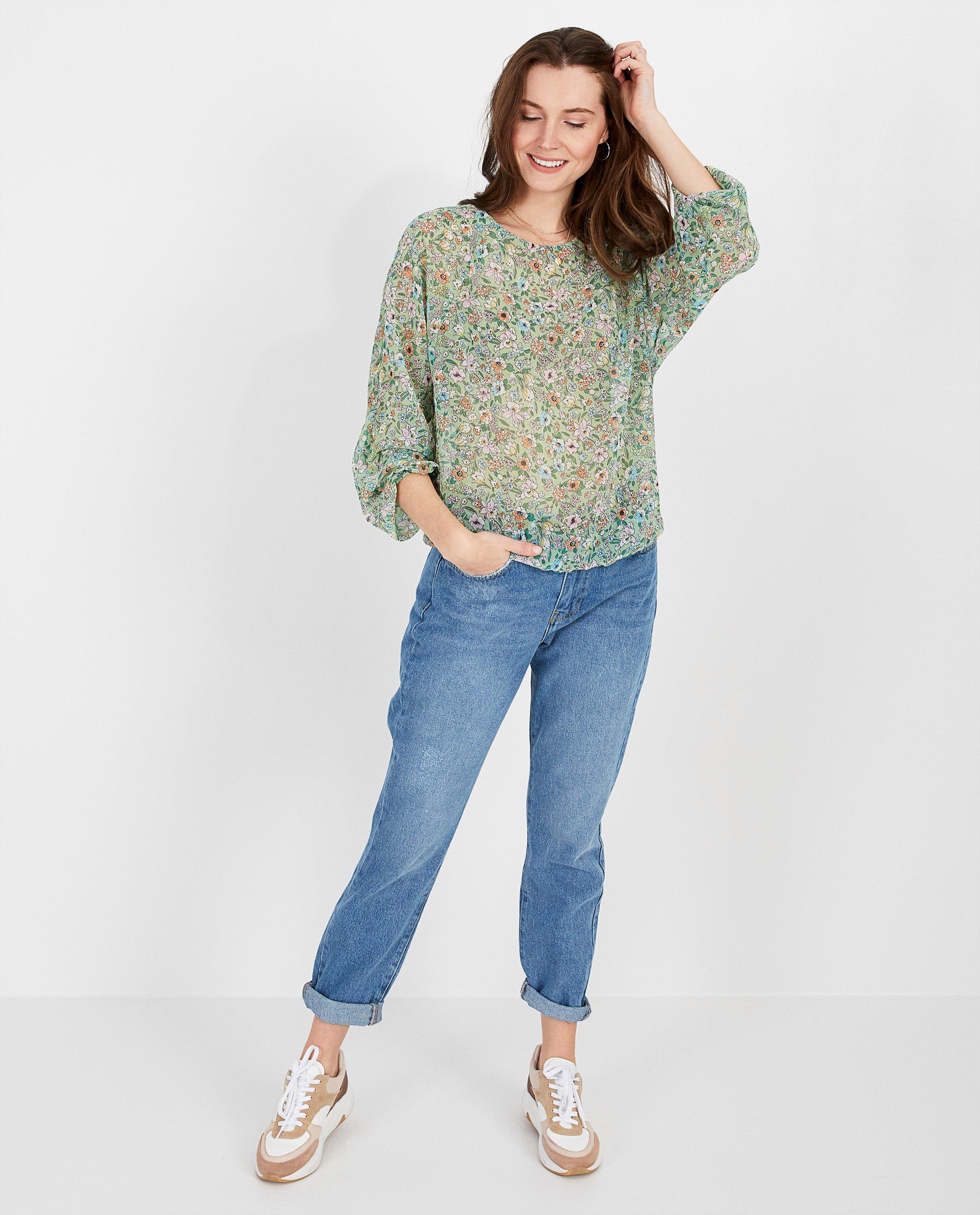 Mintgroene blouse Karen Damen - met bloemenprint - Karen Damen