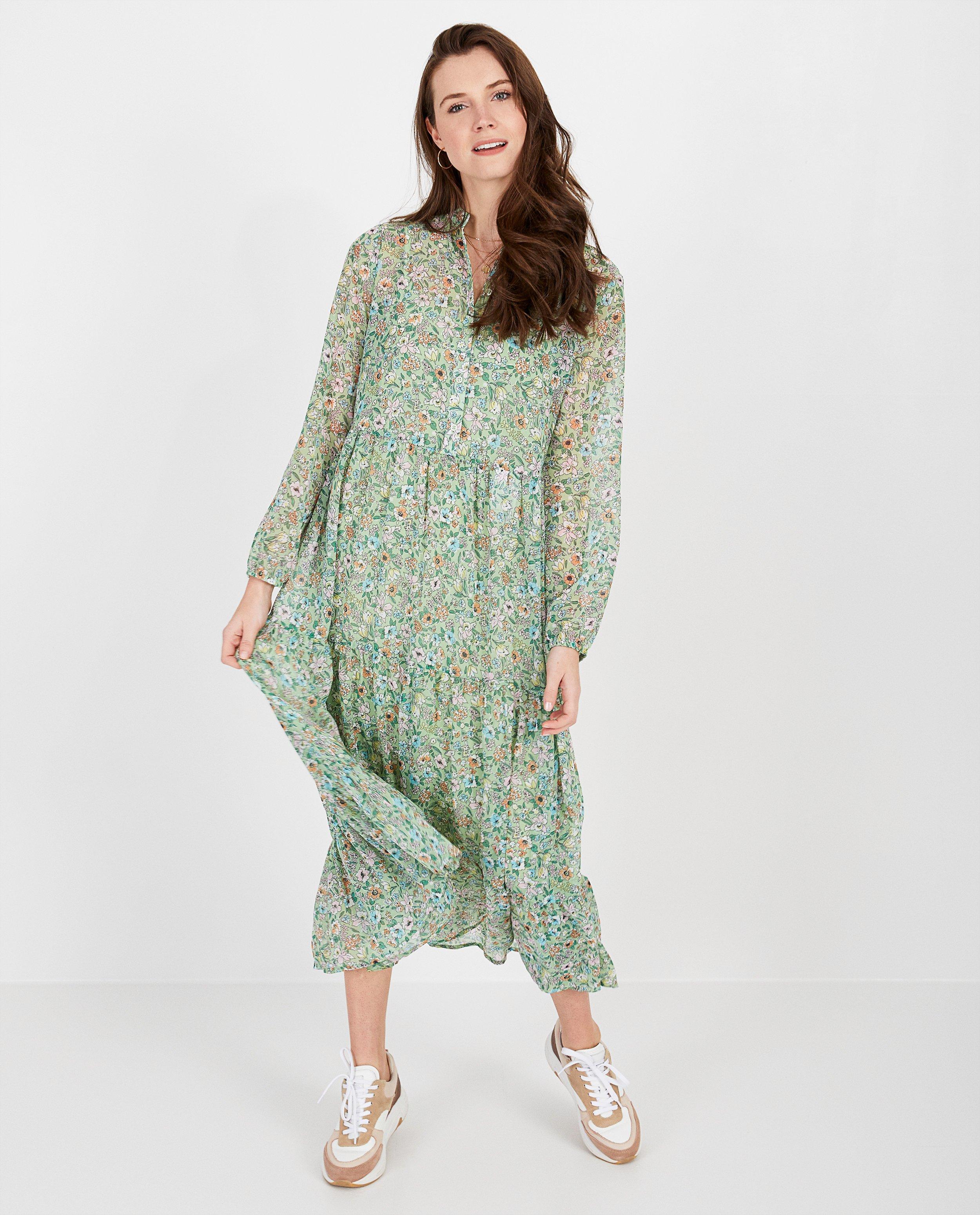 Mintgroene maxi-jurk Karen Damen - met bloemenprint - Karen Damen