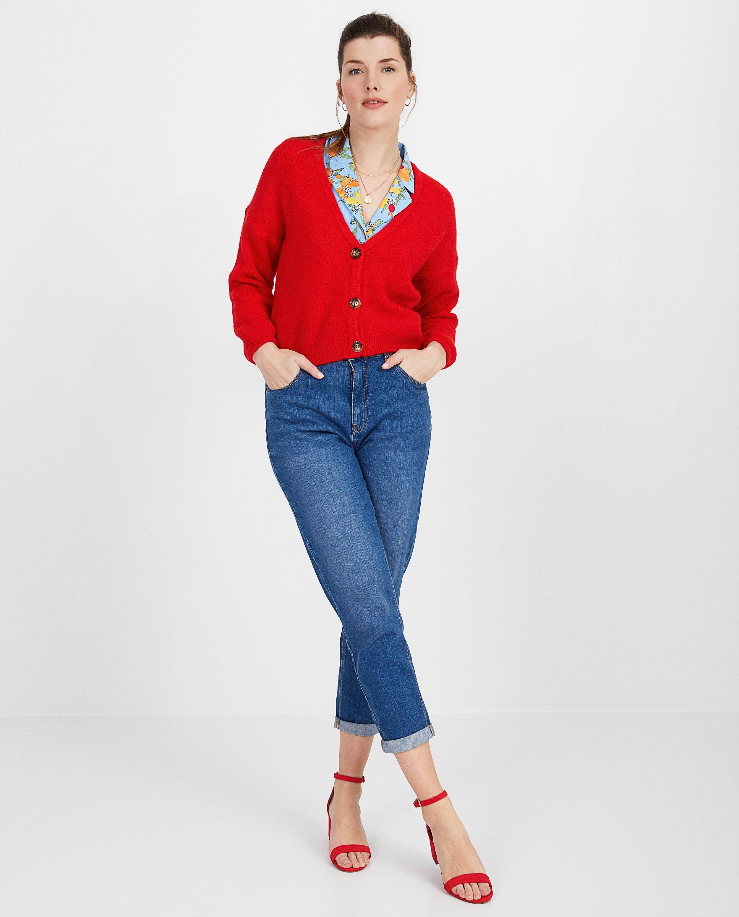 Rood vest met knopen Sora - van fijne brei - Sora