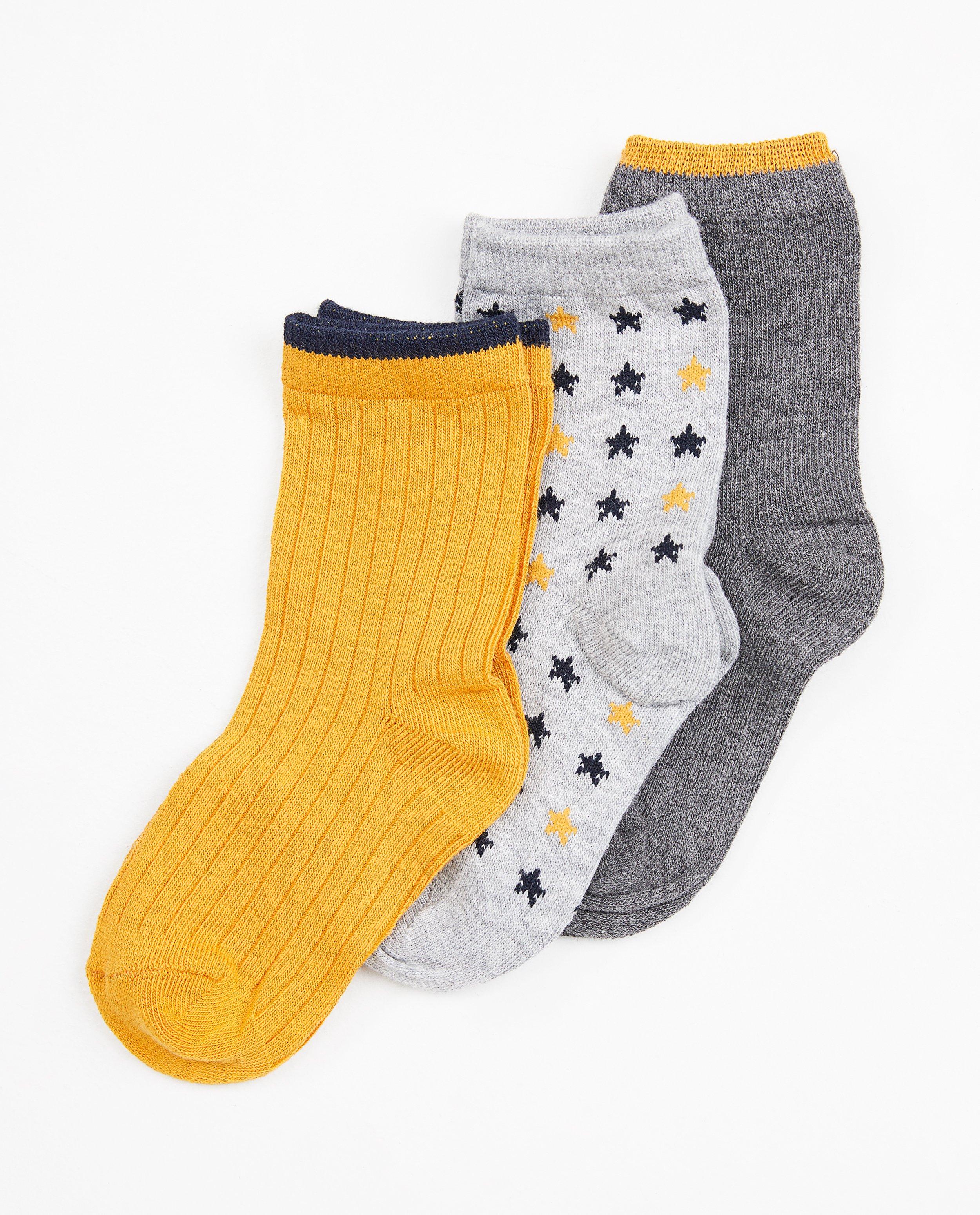 Set van 3 paar babykousjes - grijs en geel - Cuddles and Smiles