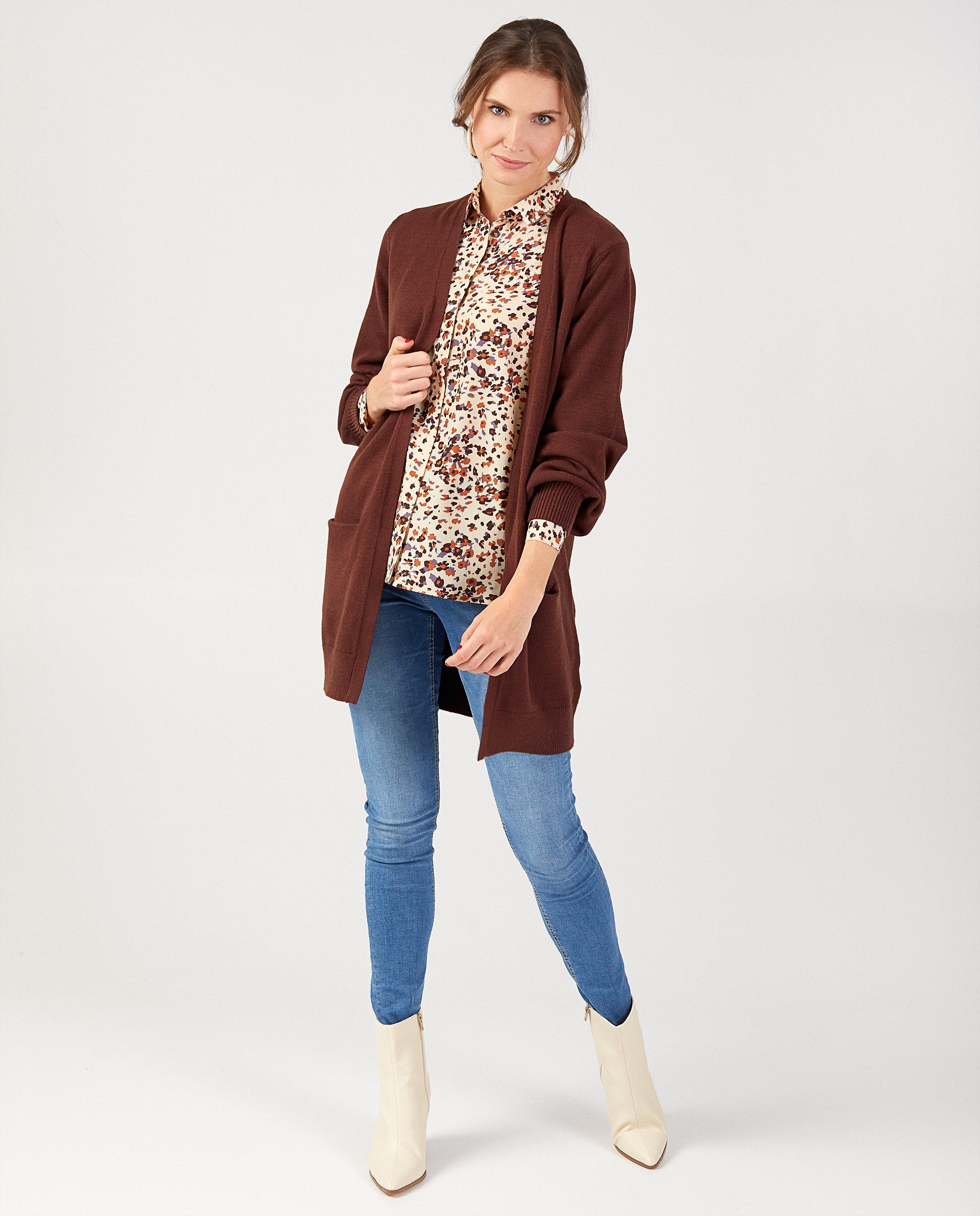 Lange bruine cardigan Sora - van fijne brei - Sora