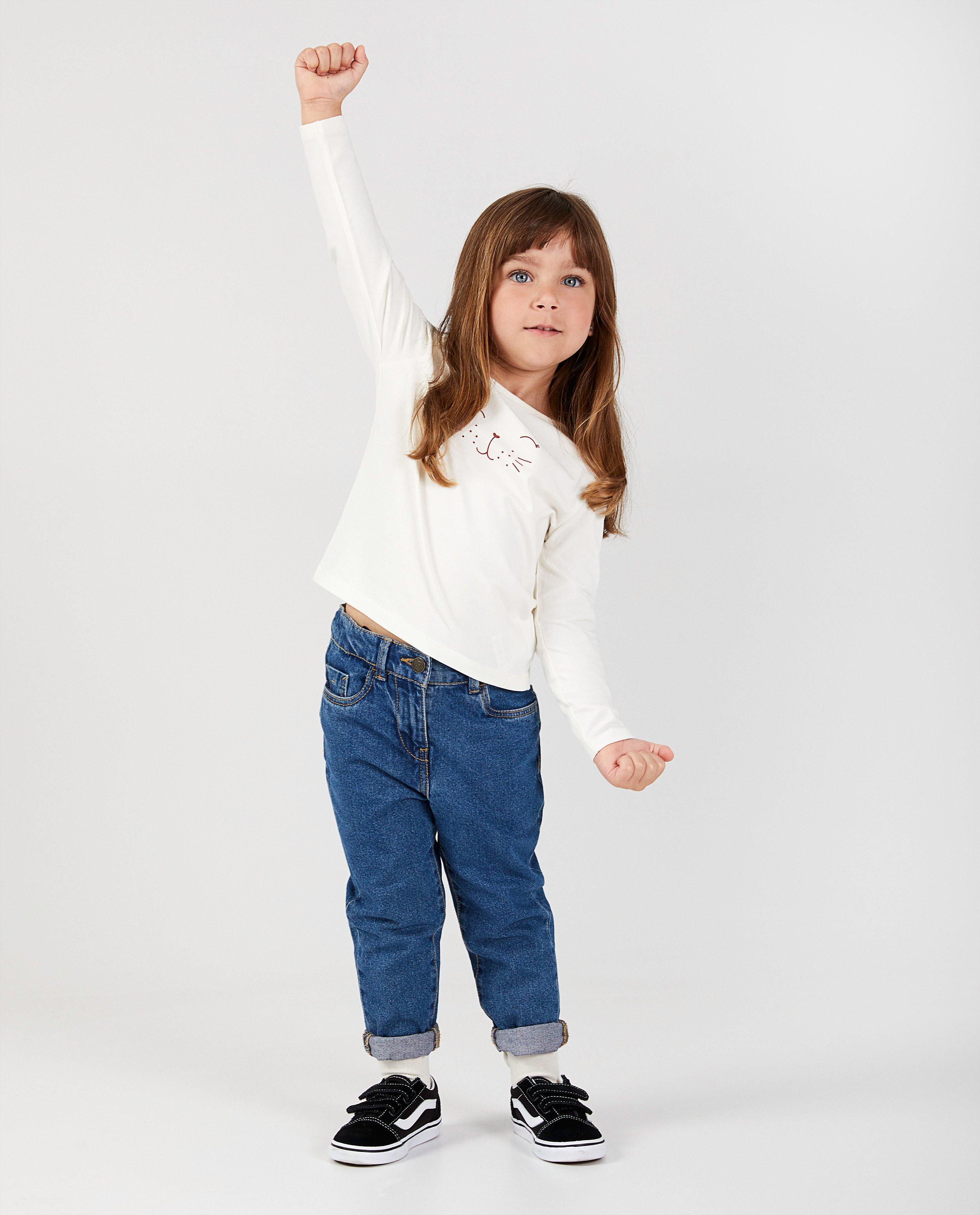 T-shirt blanc à manches longues en coton bio  - avec un imprimé - Milla Star