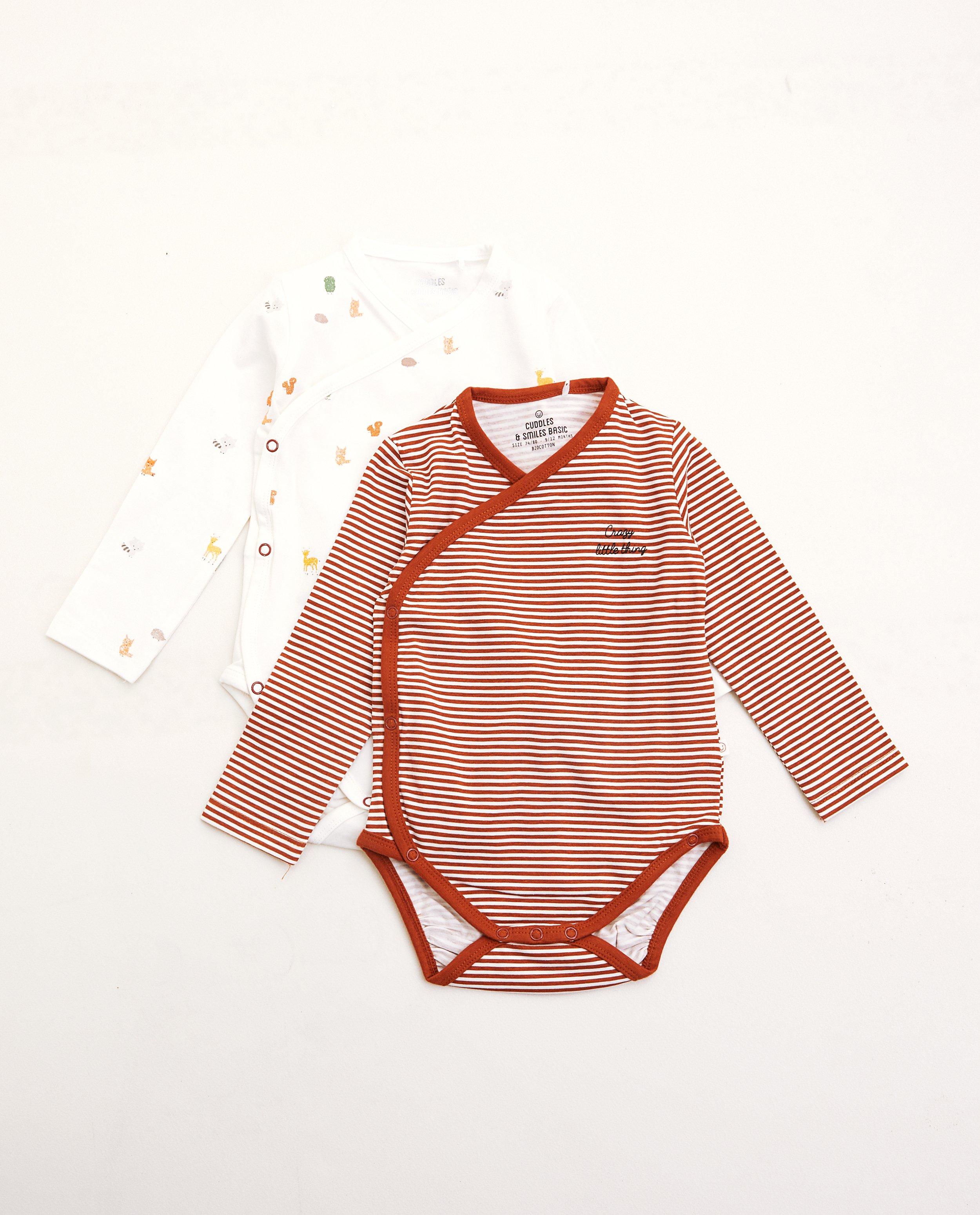 Set van 2 rompers van biokatoen - wit en bruin - Cuddles and Smiles