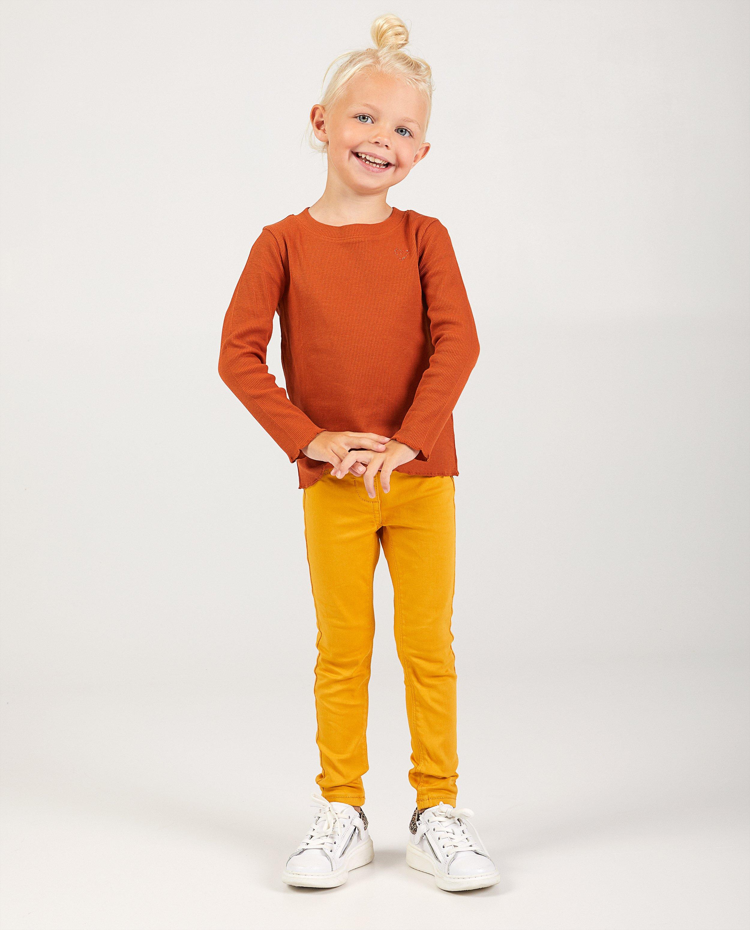 T-shirt orange à manches longues avec relief côtelé - en viscose - Milla Star
