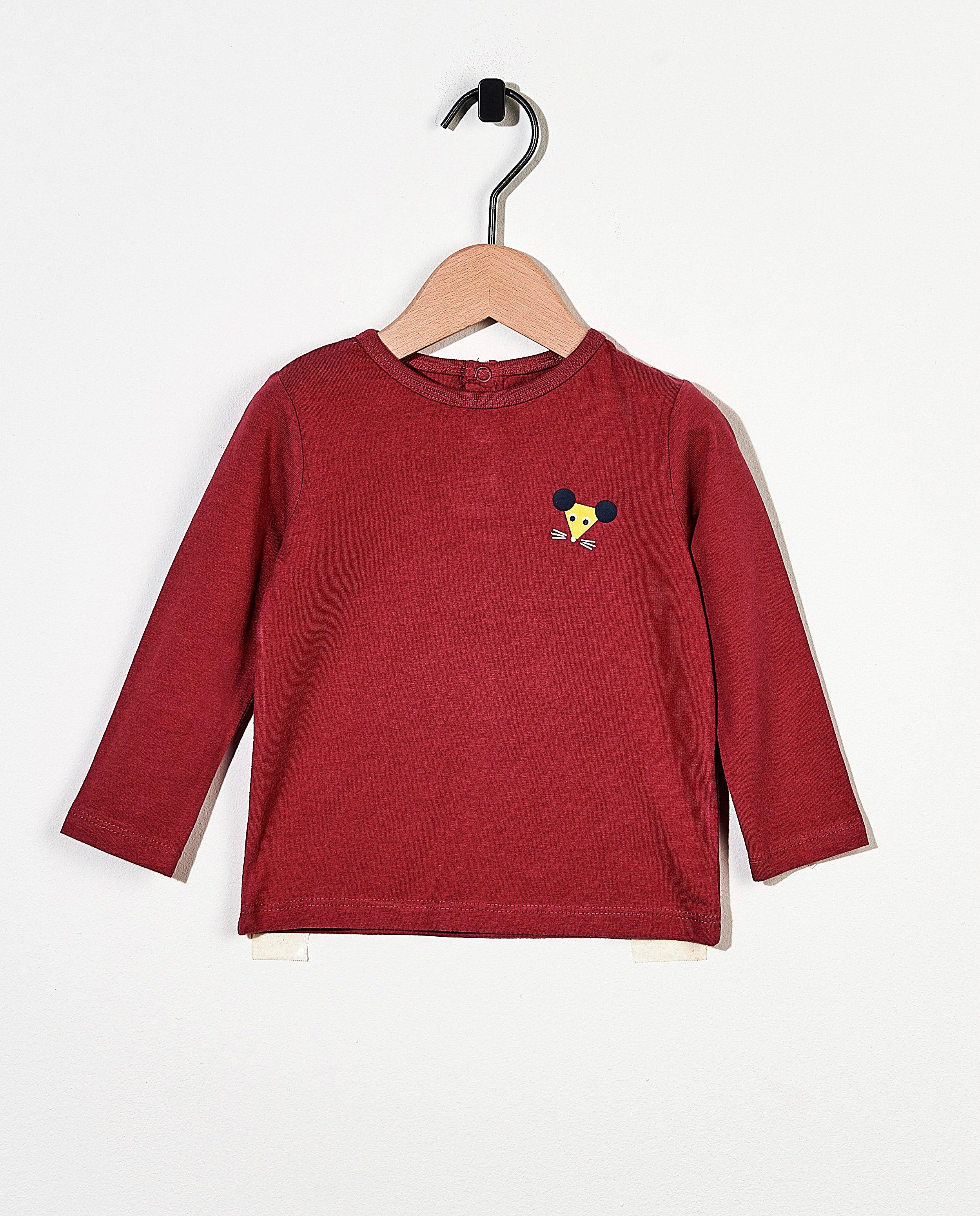 Rode longsleeve met print BESTies - met drukknopen - Besties