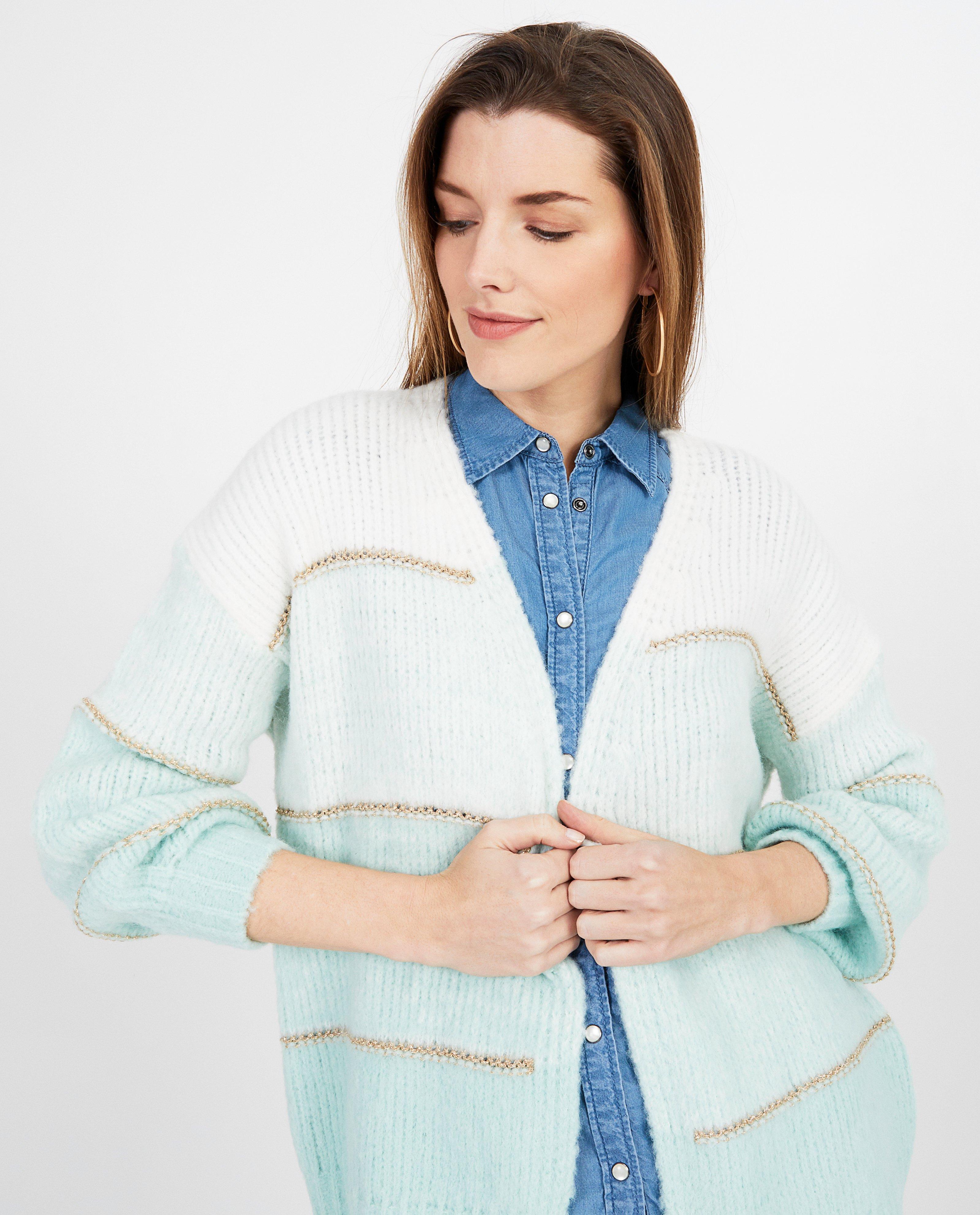 Cardigans - Groene cardigan met metaaldraad