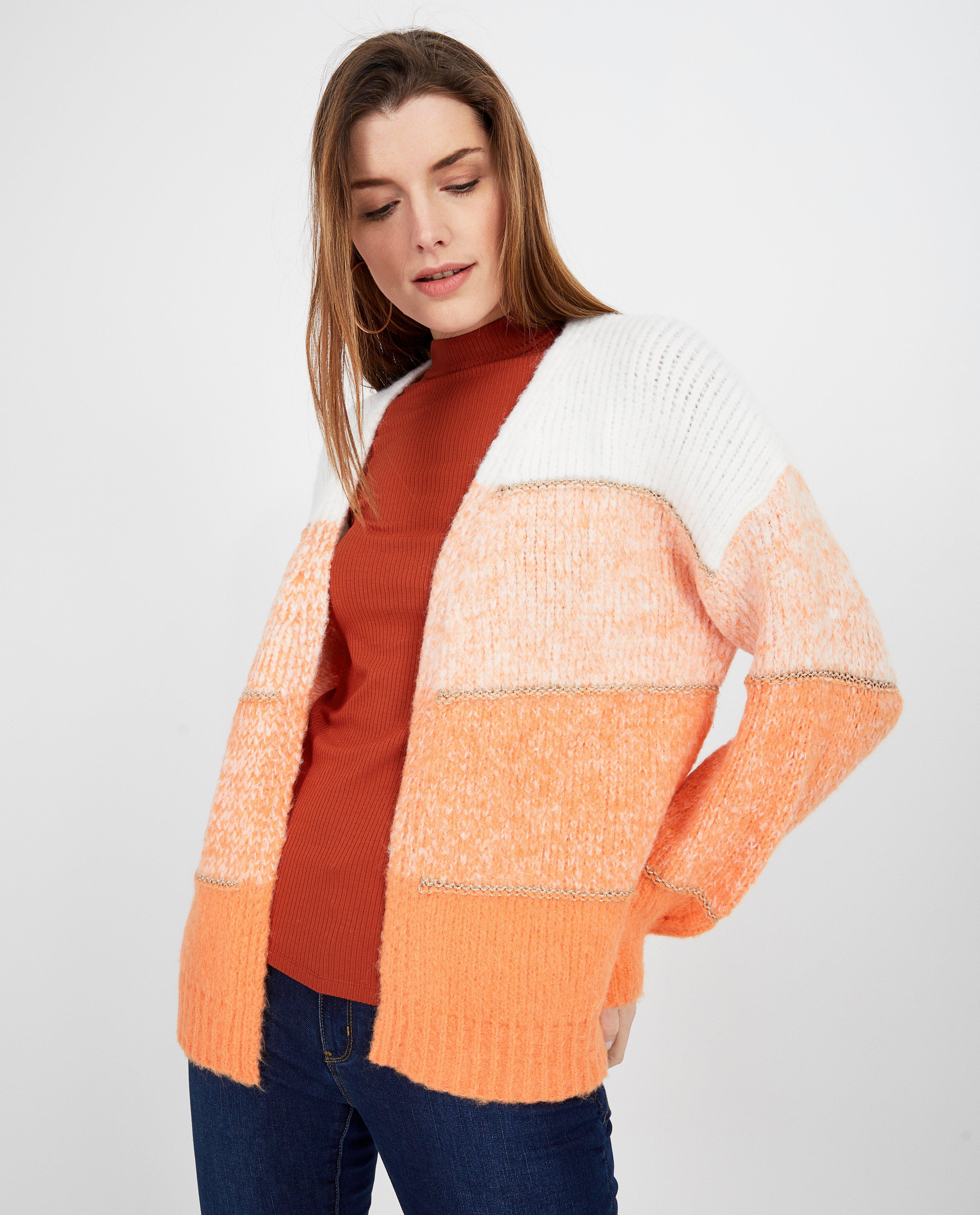 Cardigans - Oranje cardigan met metaaldraad