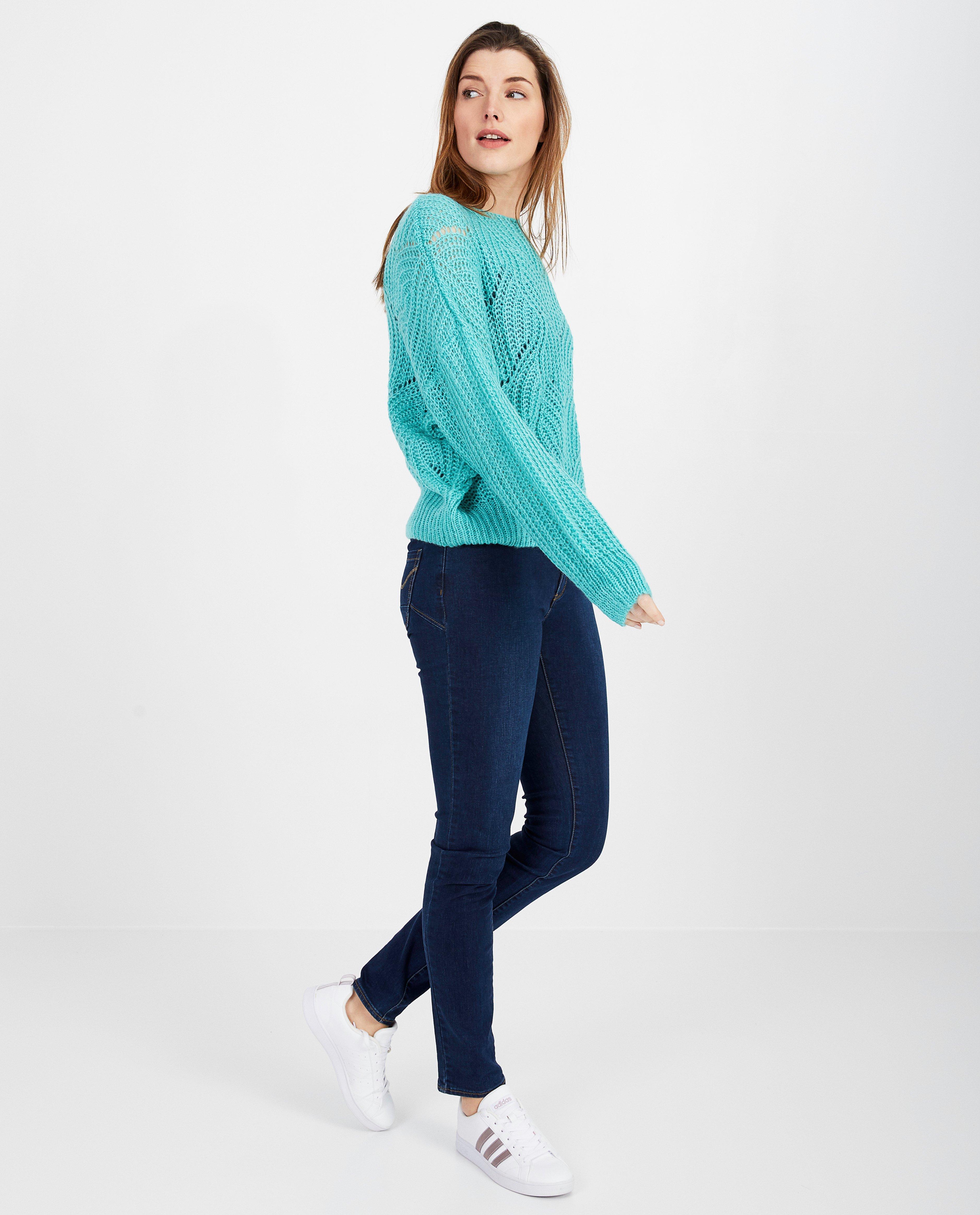 Pull turquoise à motif ajouré - sur toute la surface - Paris