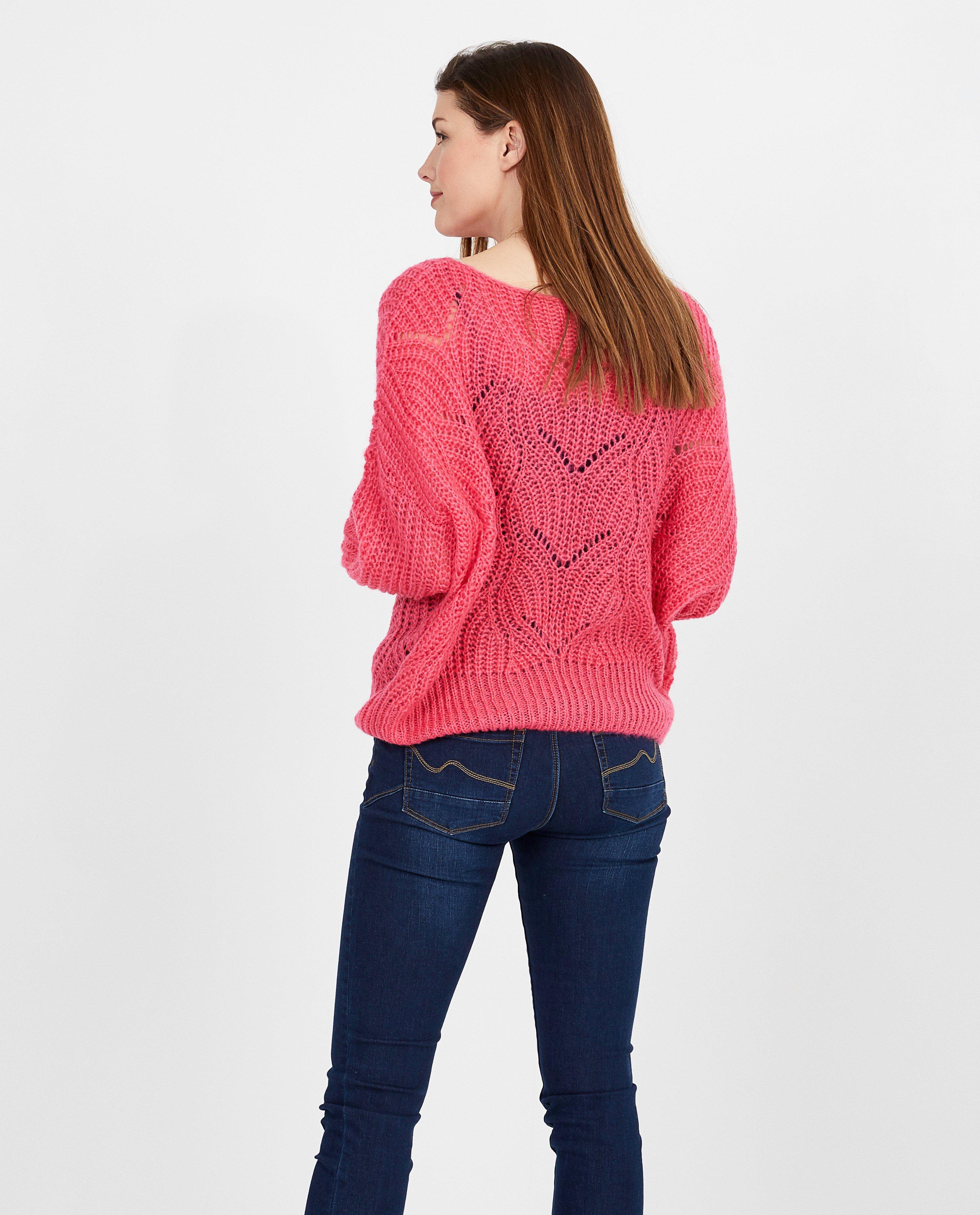 Truien - Fuchsia trui met ajourpatroon
