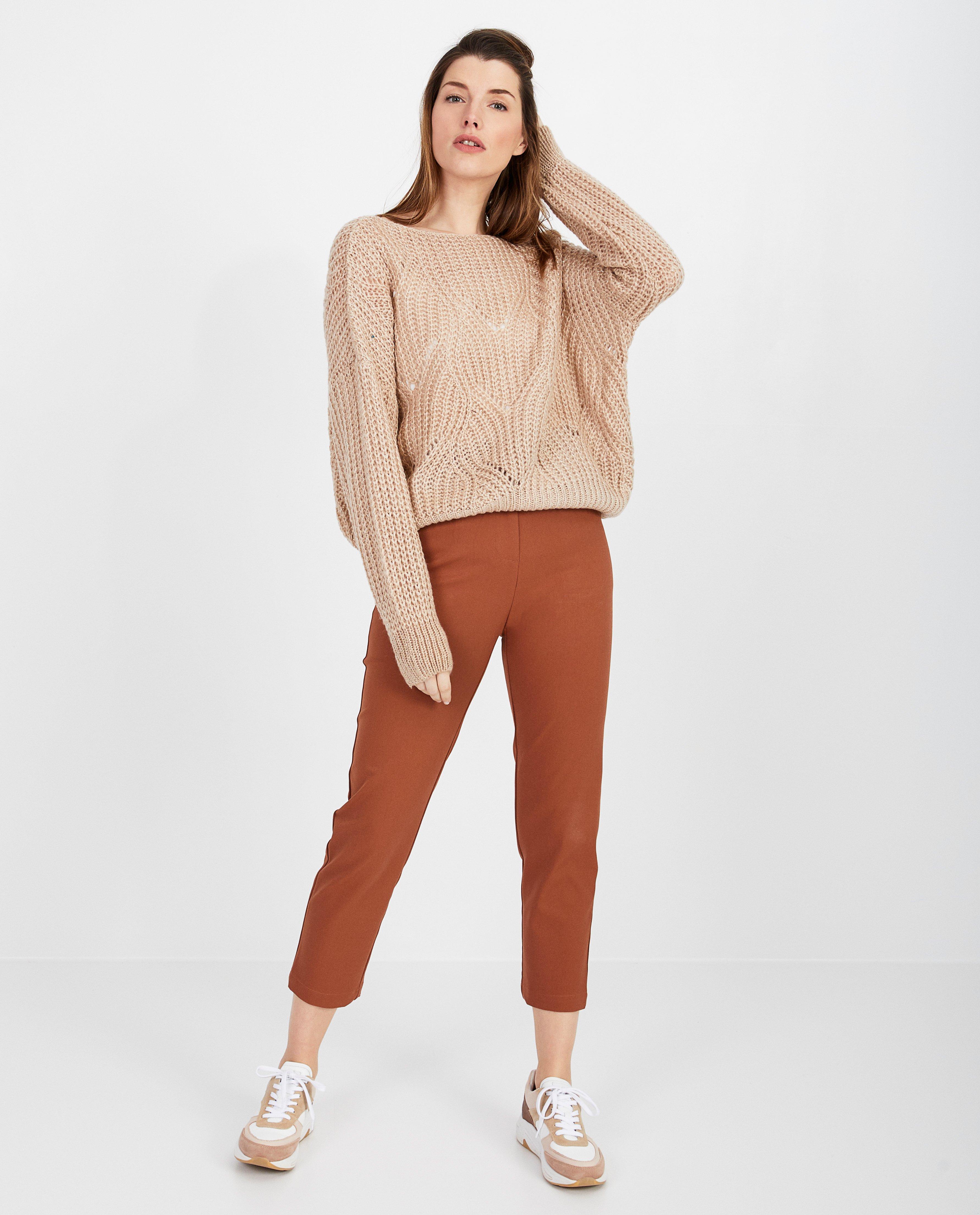 Beige trui met ajourpatroon - en metaaldraad - Paris